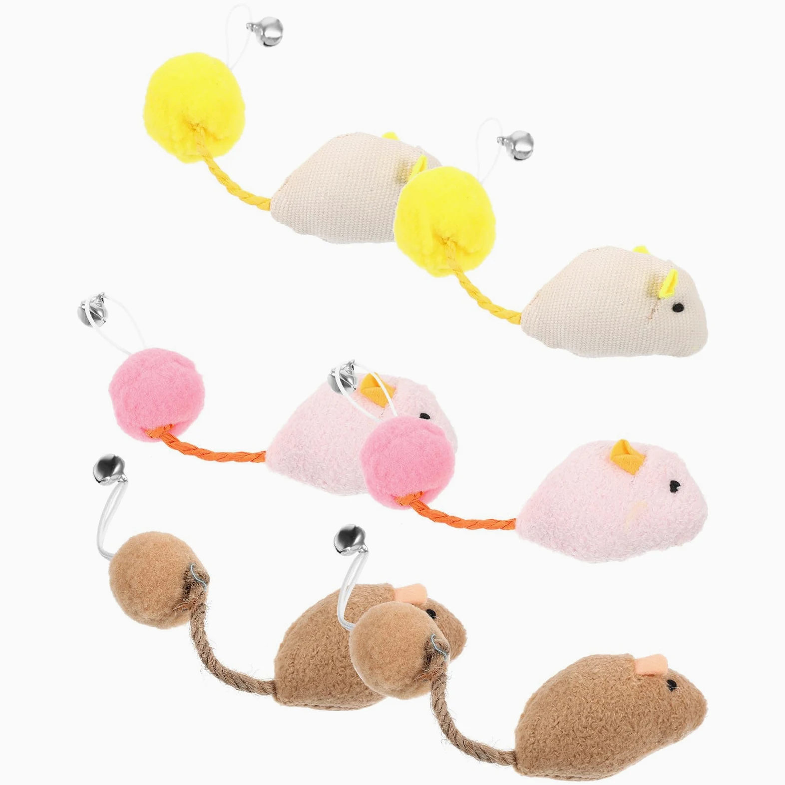 Mobestech Lot de 6 Souris en Peluche avec Clochettes pour Chaton et Chat, Jouets Résistants aux Morsures Vie Quotidienne, Couleurs Variées et Forme de Souris