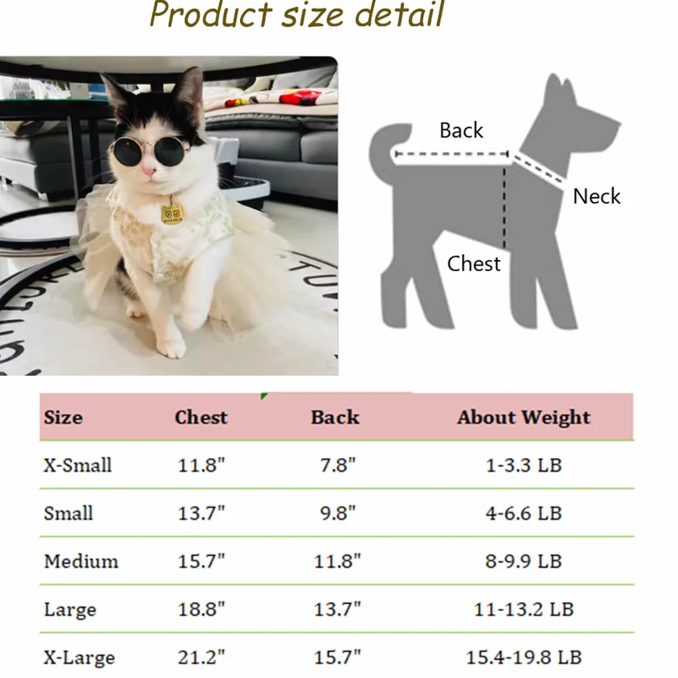 Robe de mariée brodée pour Chien avec Anneau pour Laisse, Tutu en Dentelle Multicouche, Taille M, Champagne
