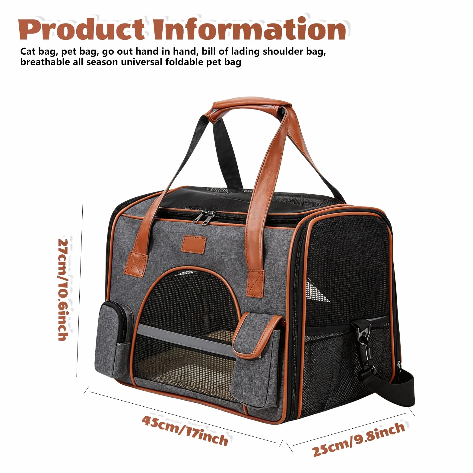 Sac de Transport pour Chat Pliable avec Bandoulière Marron