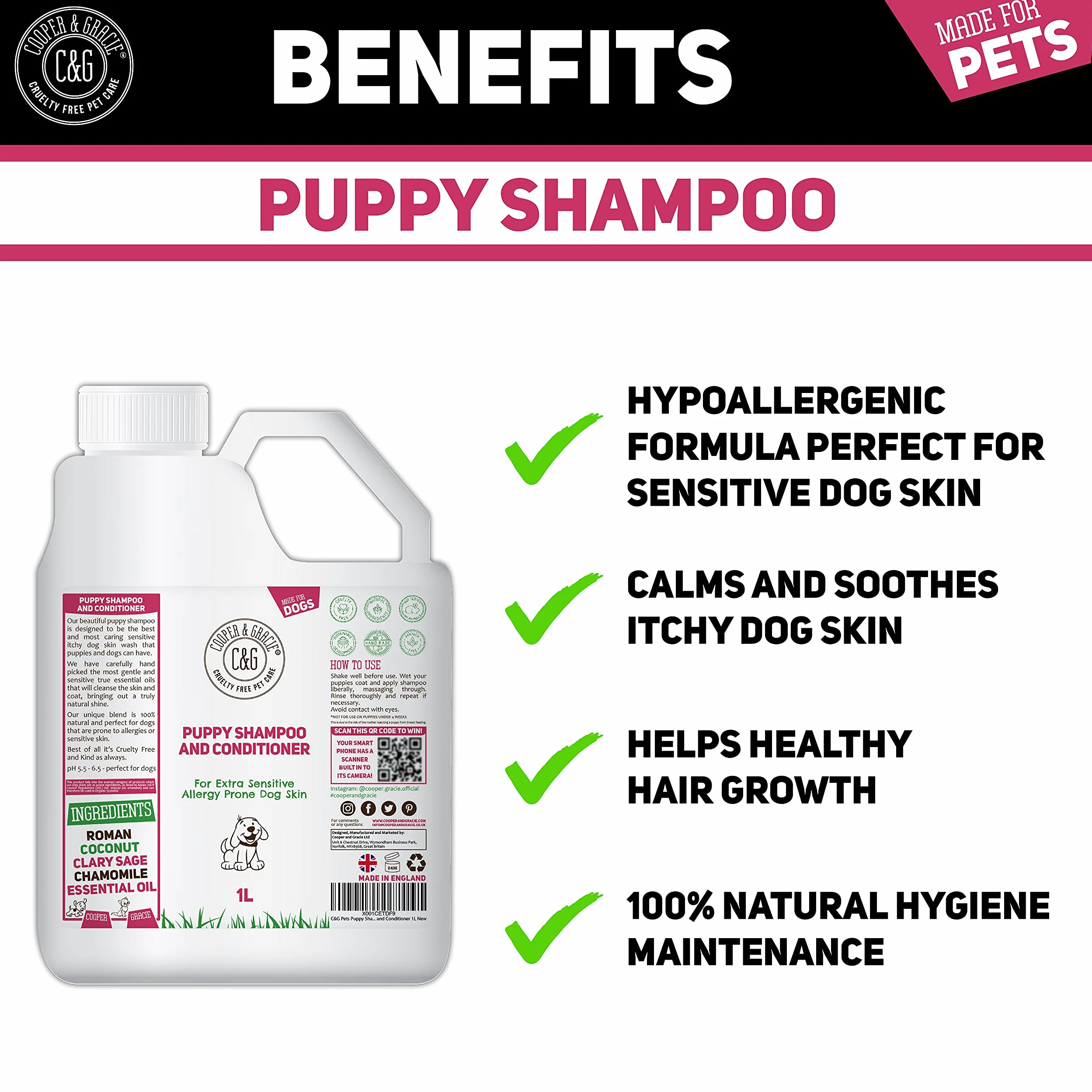 C&G Pets Shampoing et après-shampoing pour chiot 1 l