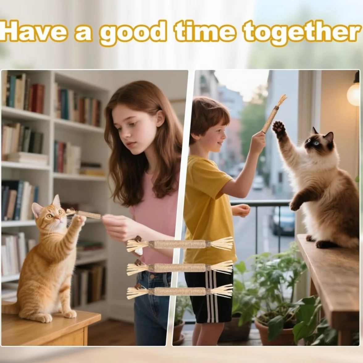 Bâtonnets Herbe à Chat Naturels 6 Pièces Jouet Interactif Nettoyage des Dents Anti-Tartre