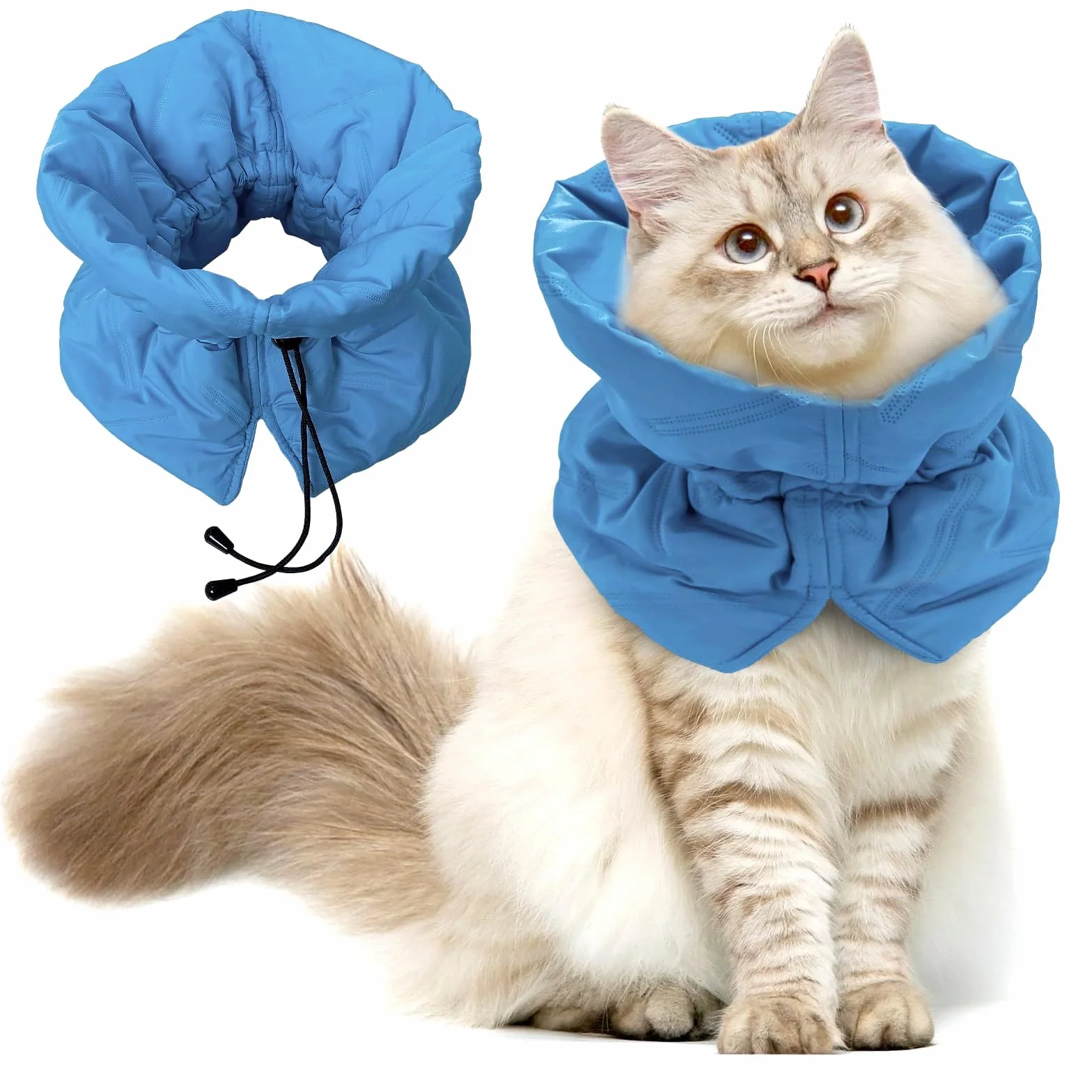 Collier Élisabéthain Anti Léchage pour Chat, Ajustable Doux, Protection Post-opératoire Bleu foncé
