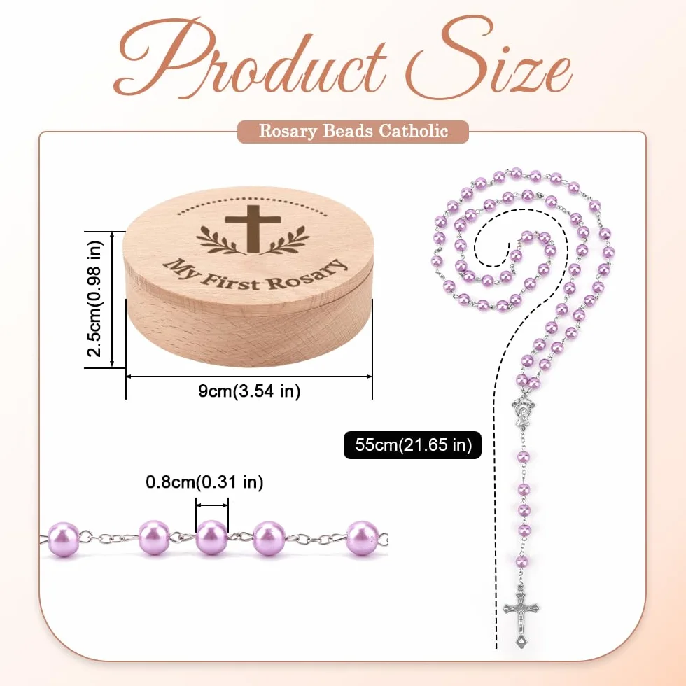 Mon premier chapelet avec boîte souvenir – Cadeau de baptême et de fête prénatale pour filles et garçons | Chapelet catholique pour première communion chrétienne