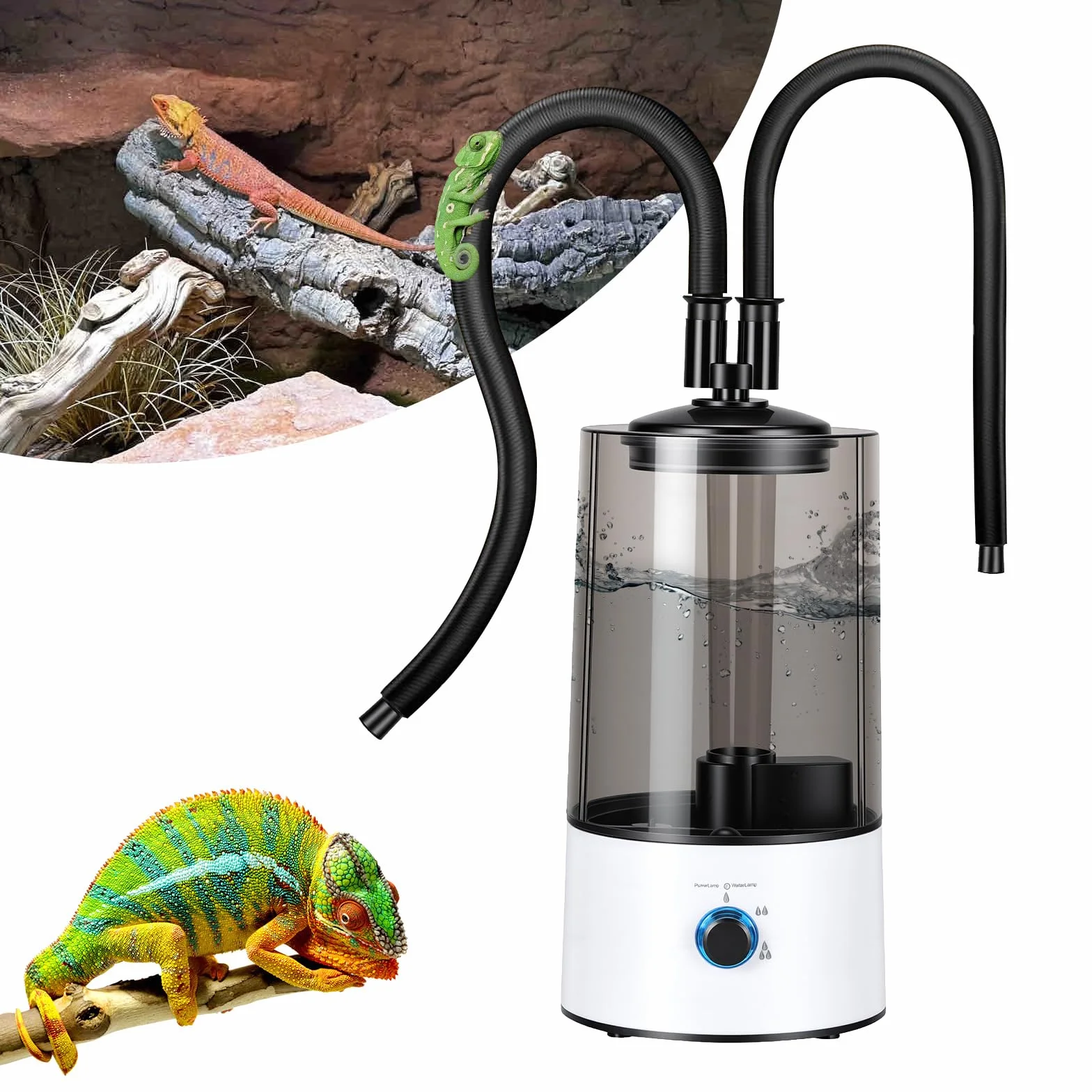 Humidificateur Aérien Reptiles 4L Générateur Brouillard Terrariums Double Tuyau Extensible Réglage Trois Niveaux Taille Pulvérisation Vaporisateur Ultra-Silencieux