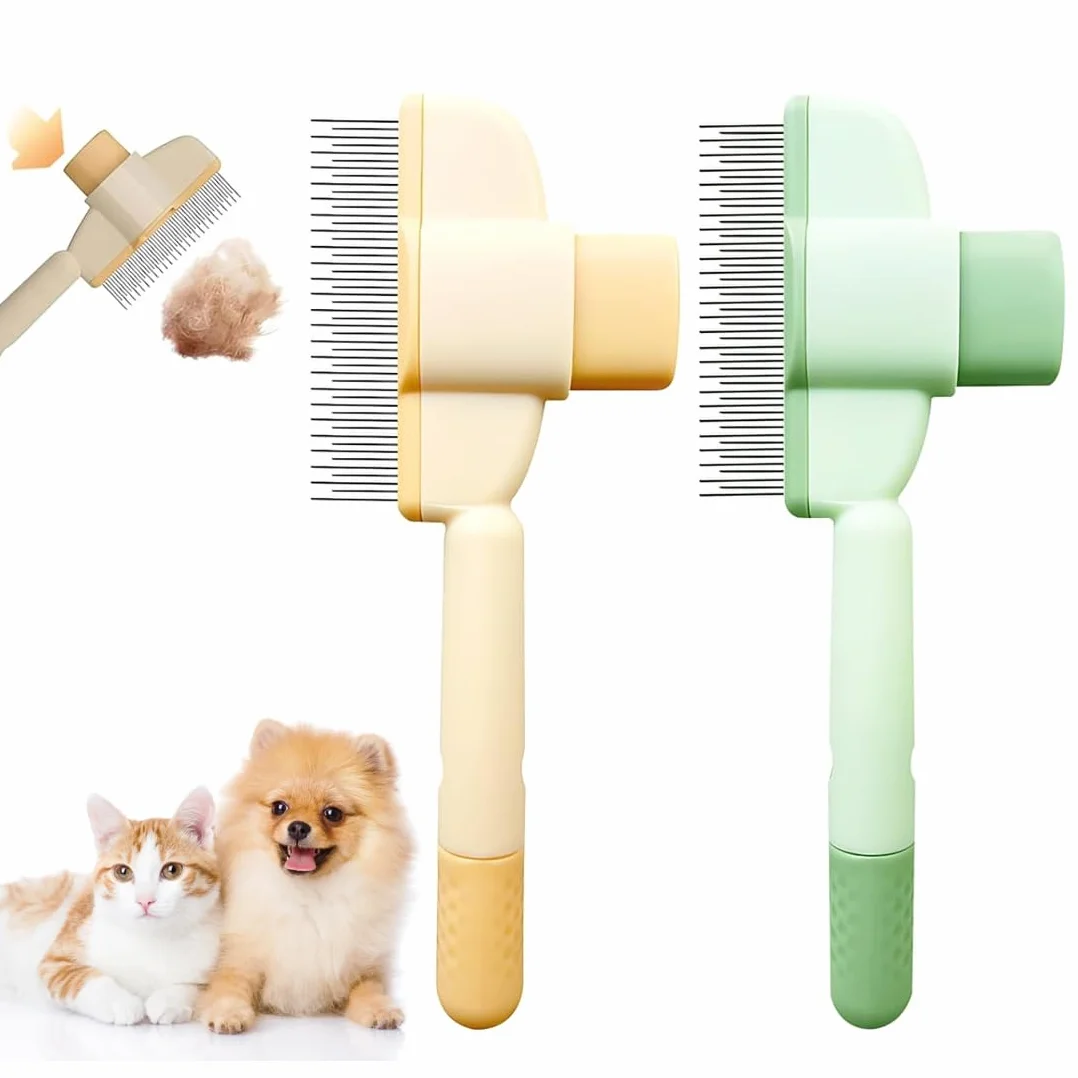 Brosse autonettoyante pour chat - Peigne à puces poils longs et courts - Vert