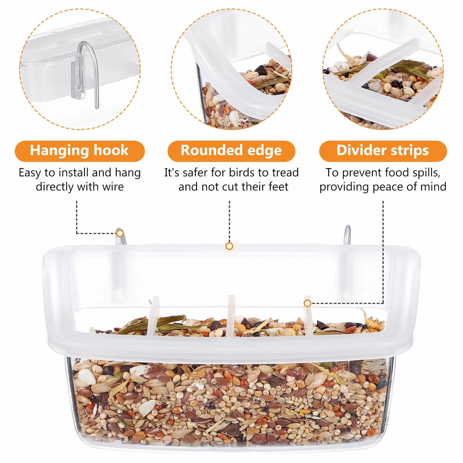 DOITOOL 2 Pièces Mangeoire pour Oiseaux Extérieur Plastique Transparent Suspendue Anti-gaspillage Compatible Cage Perroquets