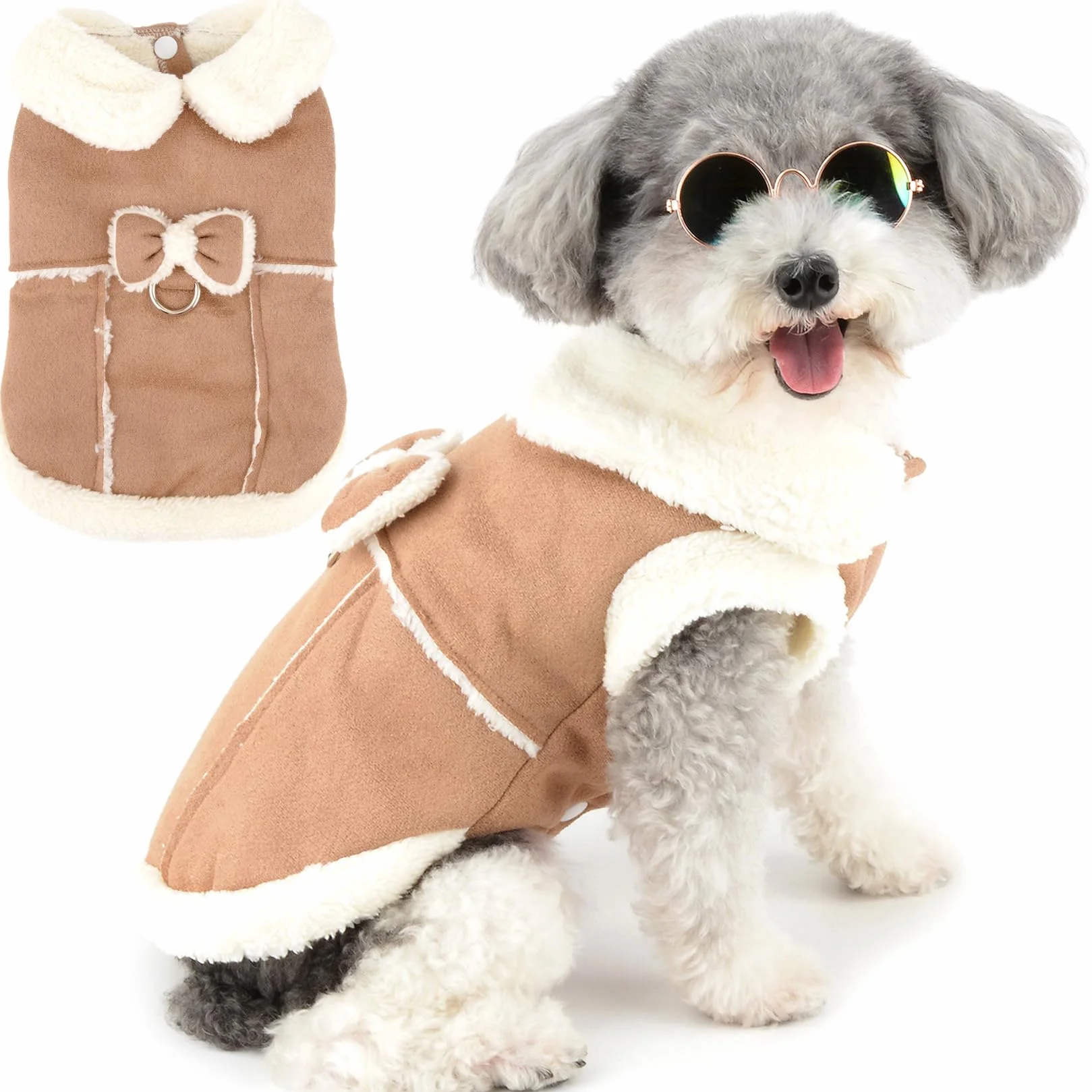Manteau d'hiver en polaire pour chien avec anneau en D, gilet chaud et doux pour petit chien et chat