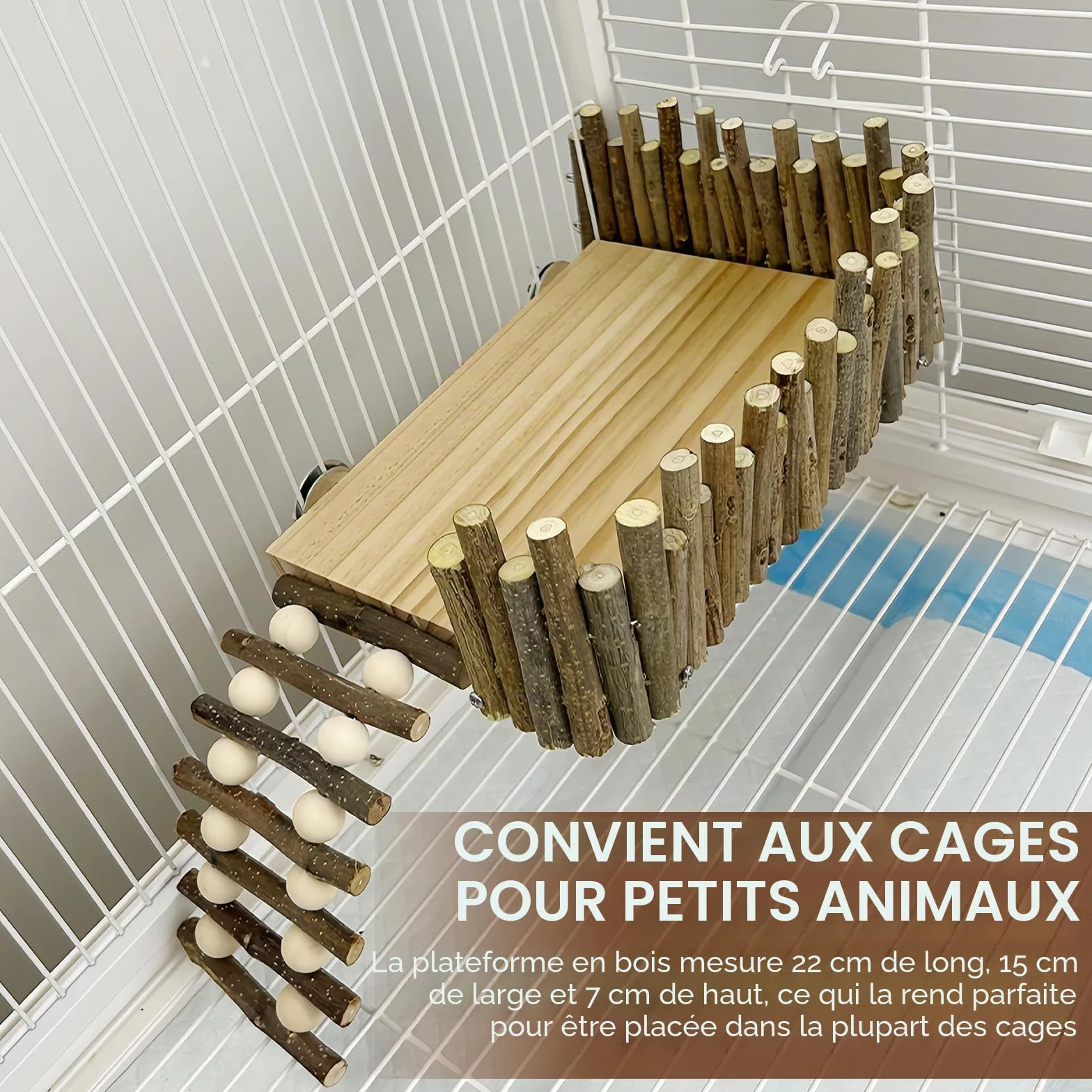 Plateforme d'escalade en bois pour hamster avec échelle - Aire de jeu robuste pour petits animaux