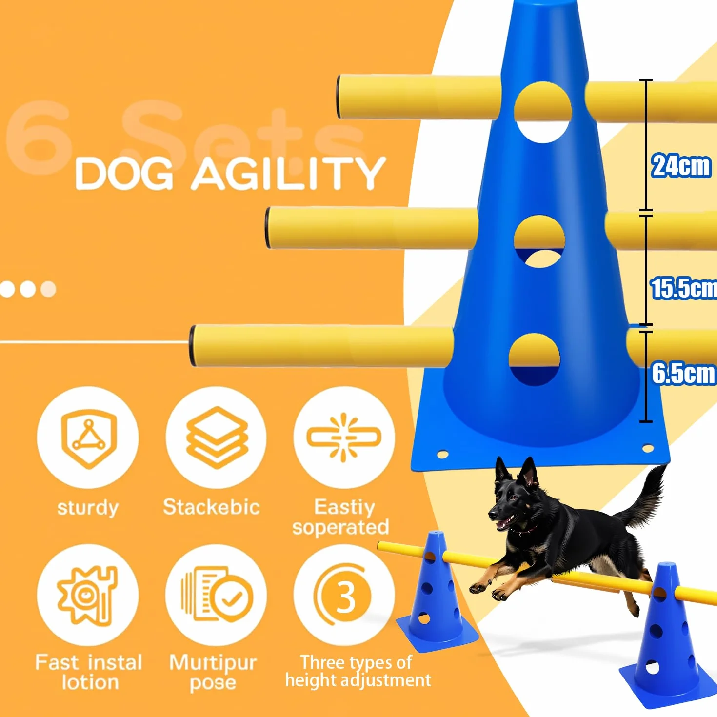 Kit d'obstacles Agility pour Chien 5 Pièces Haies d'Entraînement 23cm Réglable Bleu