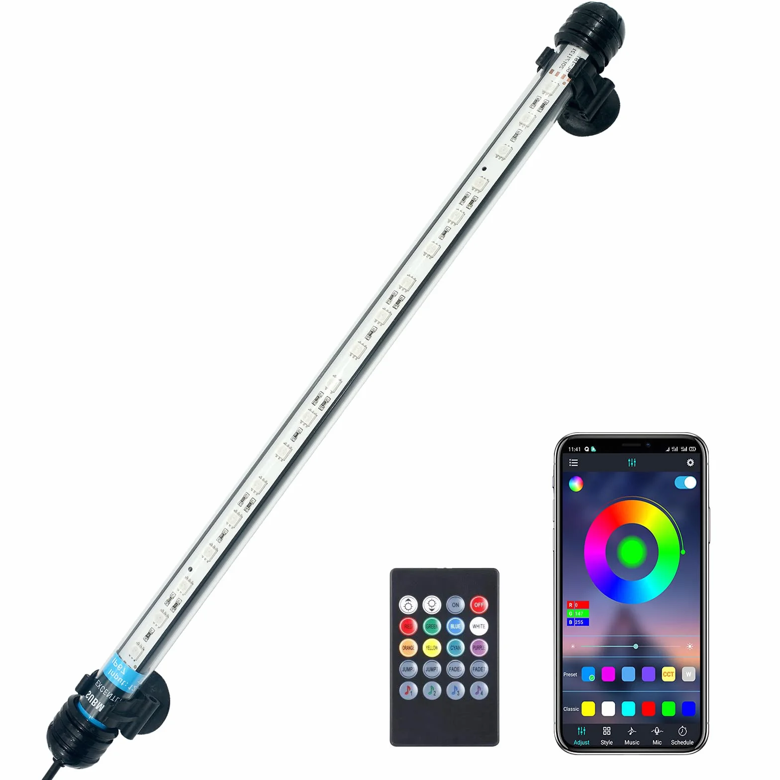 VARMHUS LED Aquarium Lumière Submersible 38cm avec télécommande et contrôle APP Spectrum RGB