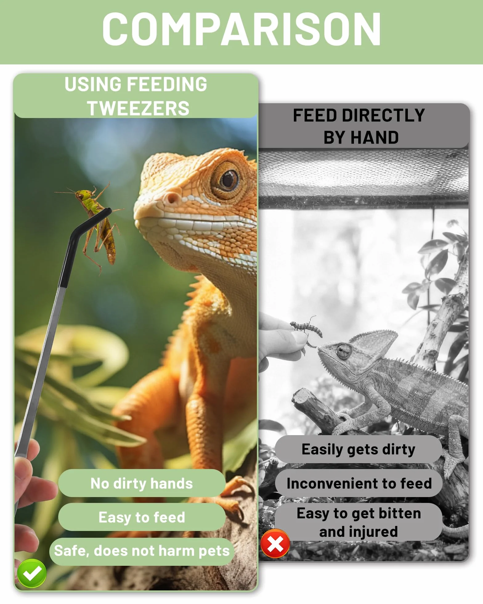 Lot de 2 Pinces pour Reptiles en Acier Inoxydable 27cm Droite et Courbée avec Embout Caoutchouc