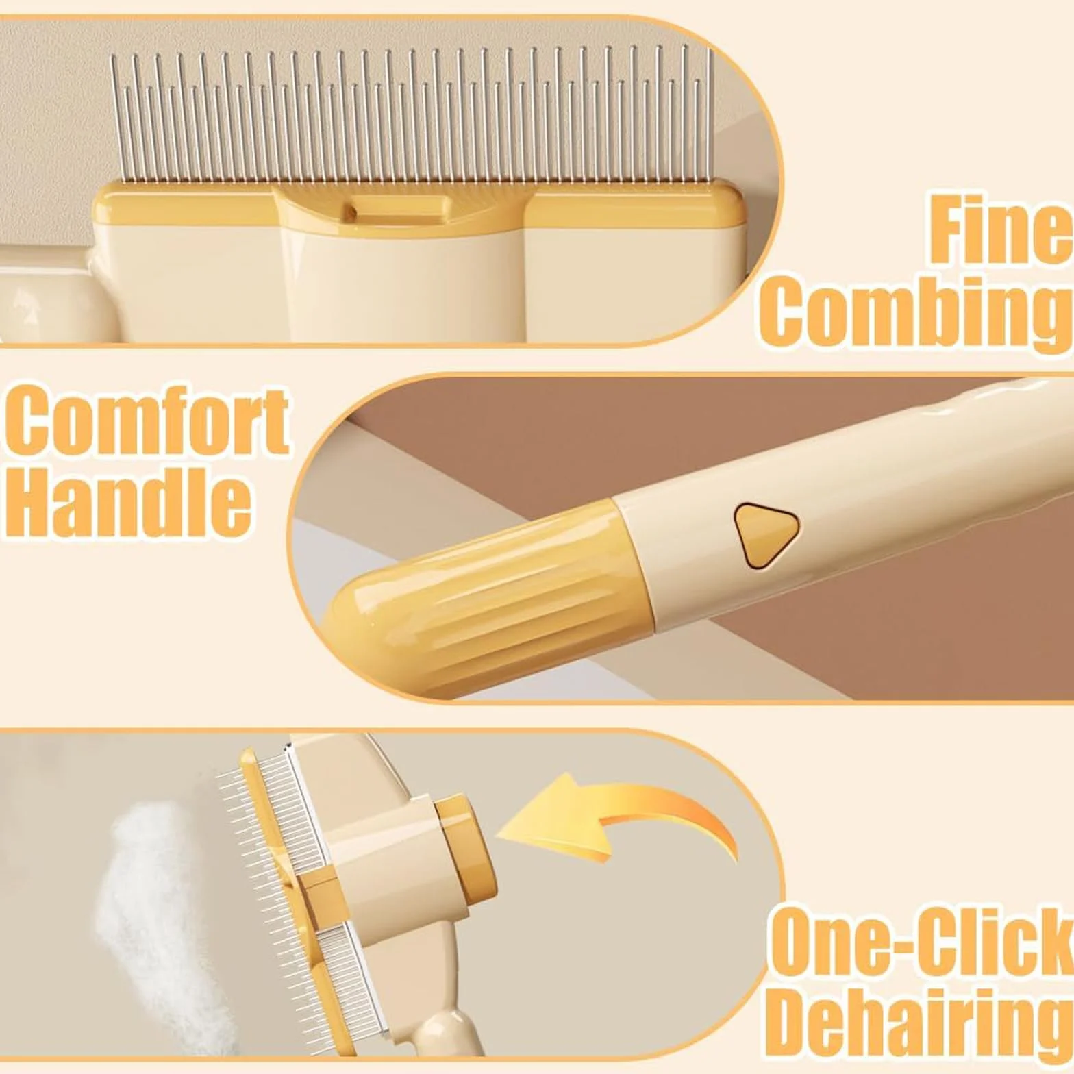 Peigne de Toilettage pour Chat avec Bouton D'épilation, Brosse Anti-Puces, Acier Inoxydable 2 Pièces