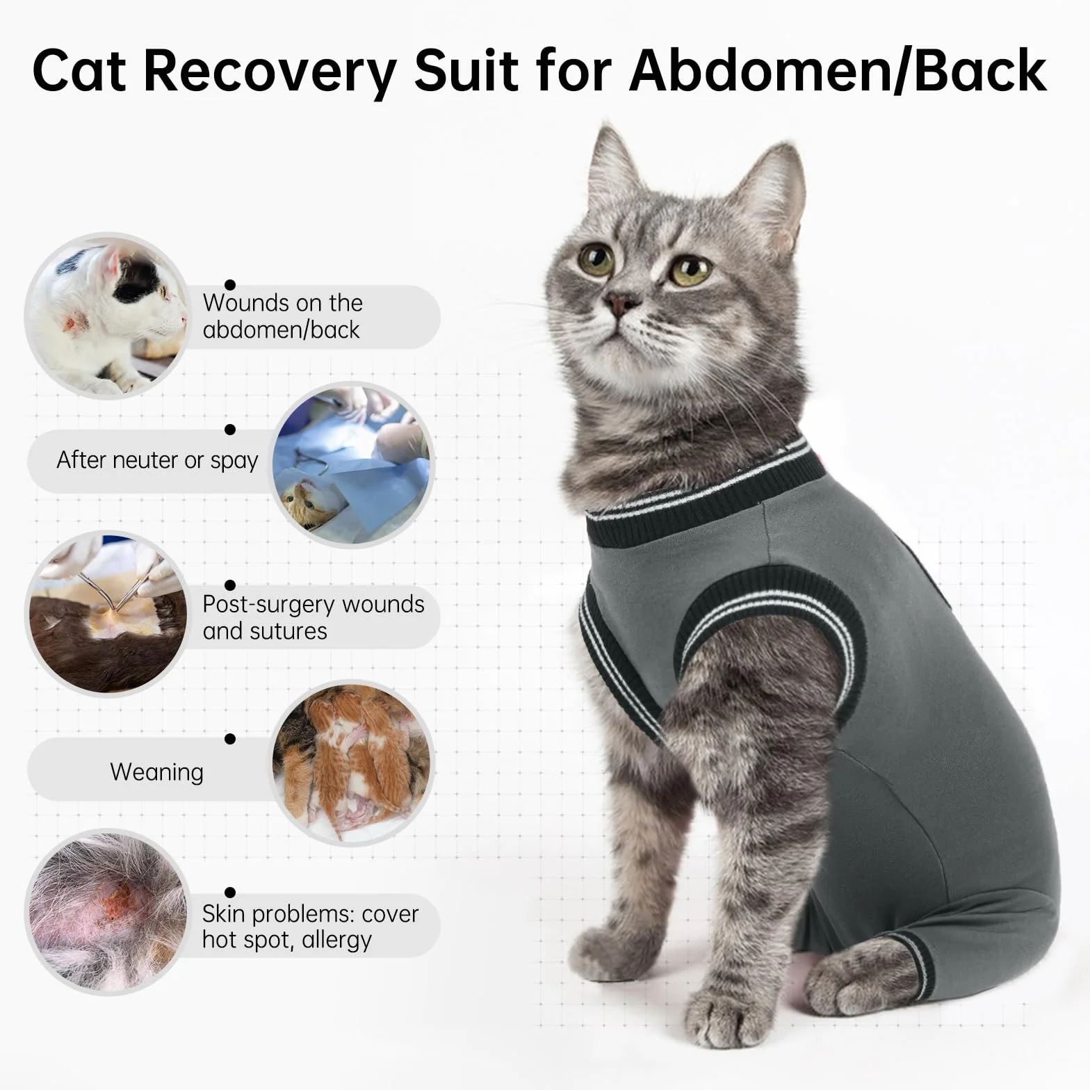 Combinaison Post-Opératoire Femelle Anti-Léchage pour Chat Gris Taille S