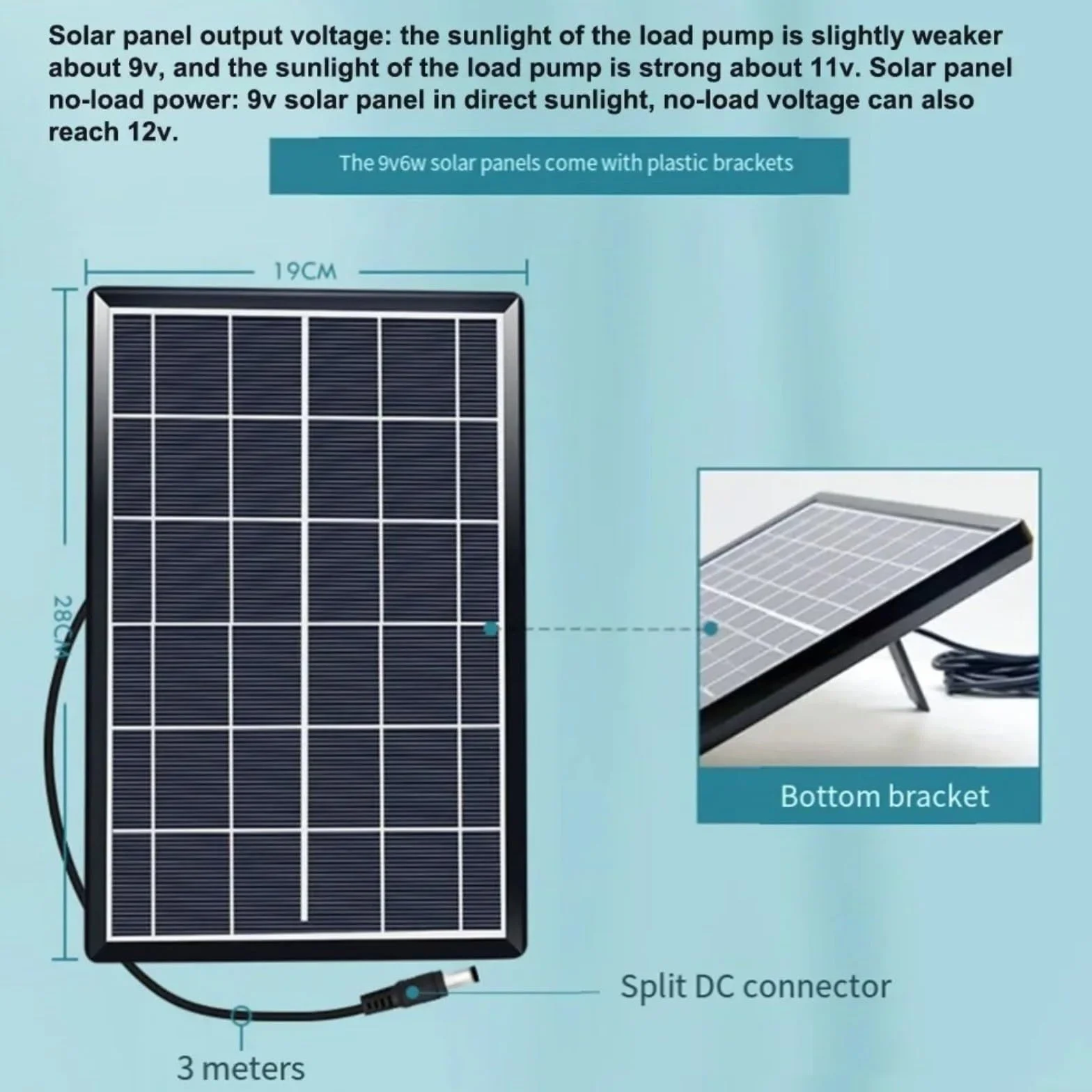 Pompe de bassin solaire 6W 9V 240L/h avec panneau réglable double sortie