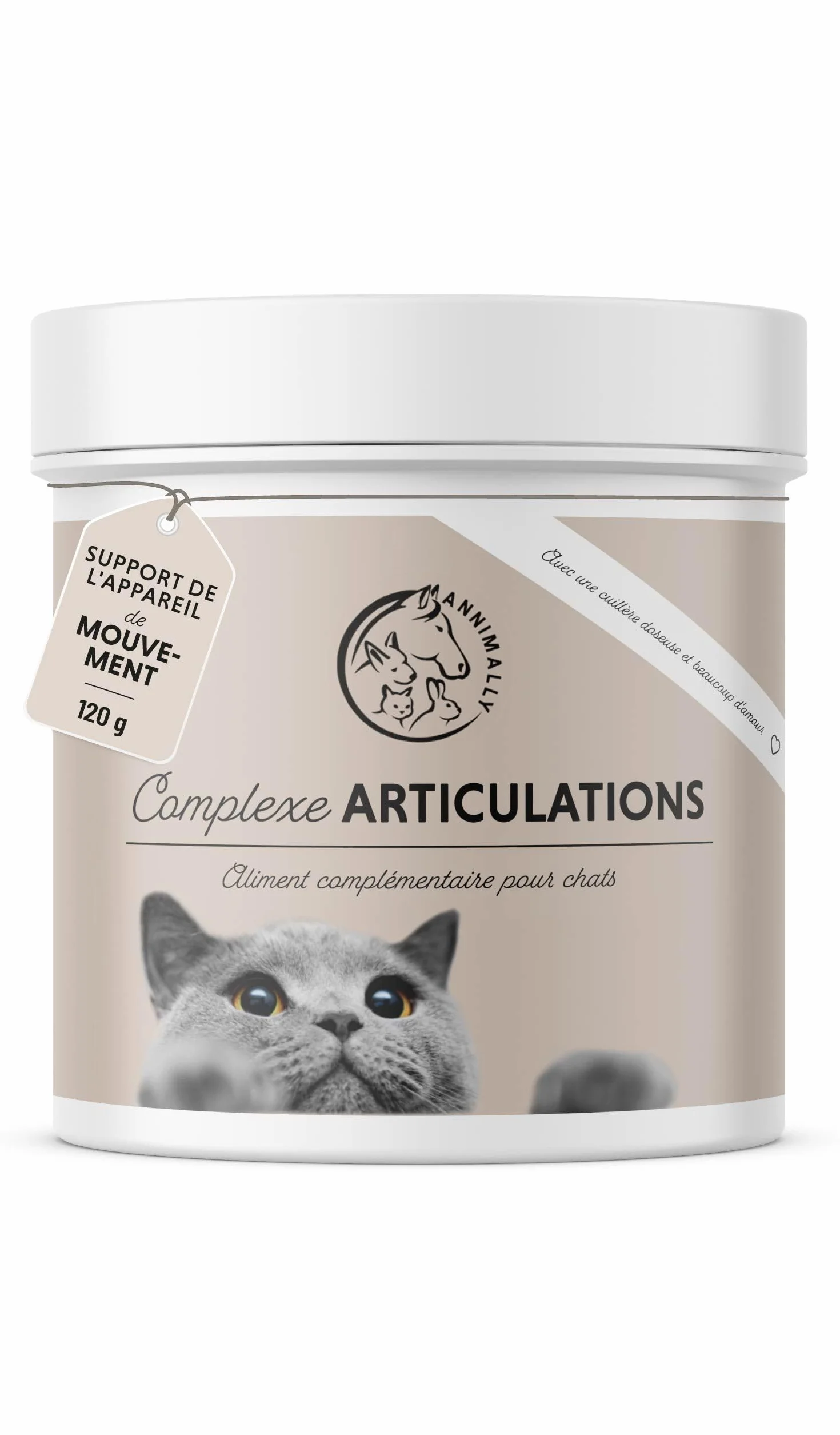 Annimally Poudre pour les Articulations pour Chats 120g – Complément Articulaire avec Moule Verte, MSM, Griffe du Diable, Taurine, Glucosamine