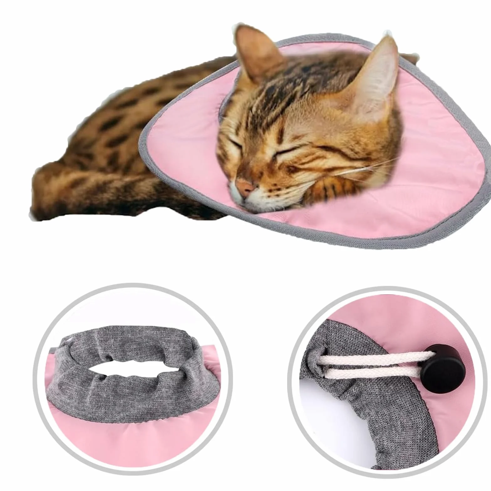 Collerette Chat Anti Lechage Ajustable Collier Récupération Postopératoire Anti-Morsure Rose