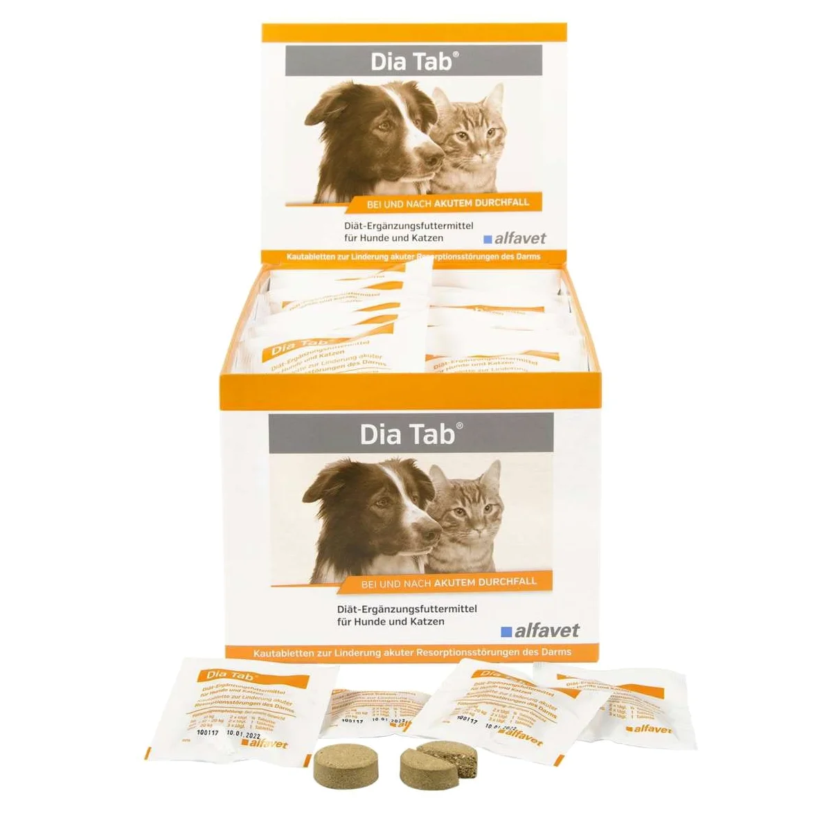 alfavet Dia Tab, complément Alimentaire diététique pour Chiens et Chats, comprimés à mâcher Contre la diarrhée et Les vomissements, 60 x 5,5 g