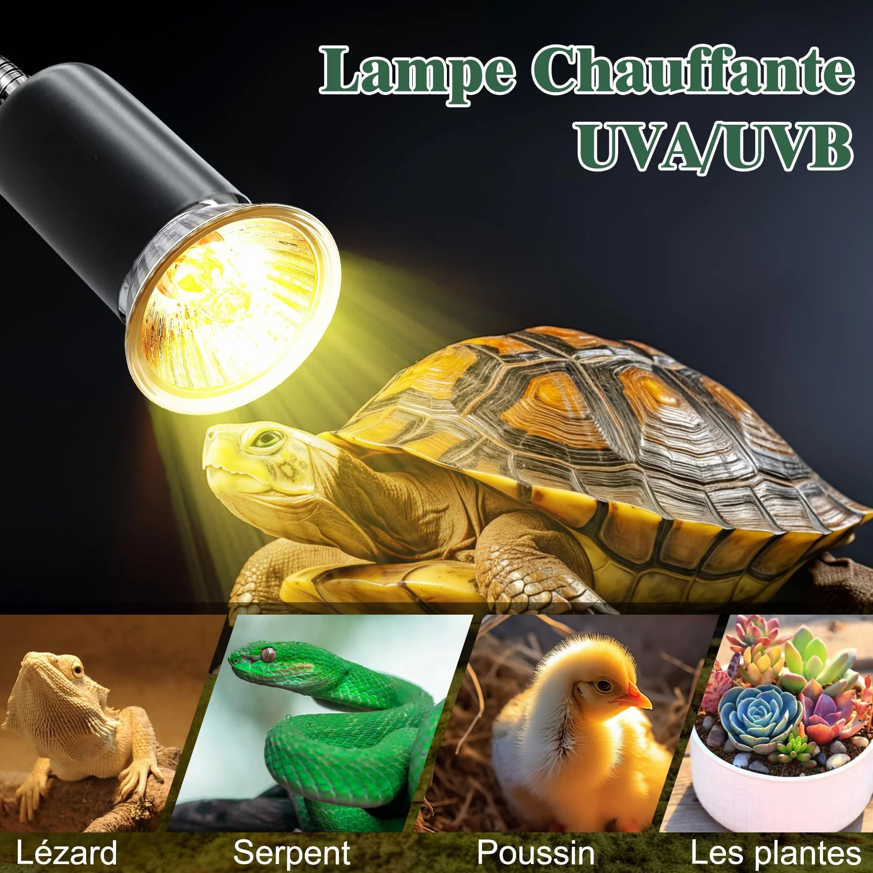 Lampe Chauffante pour Reptile avec Col de Cygne 11 mm 40 cm, Douille E27 Céramique Dimmable