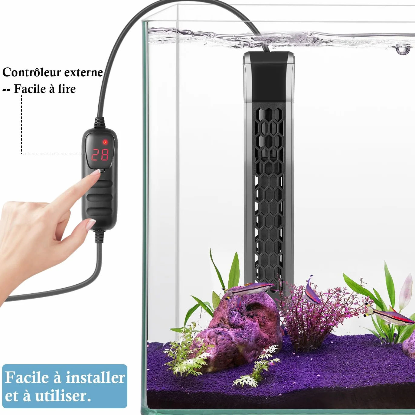 200W Chauffage PTC d'Aquarium avec Contrôleur, Chauffage Numérique pour Aquarium et Bassin à Tortues de 100 à 200L, Chauffage Immergé d'Aquarium avec Couvercle de Protection
