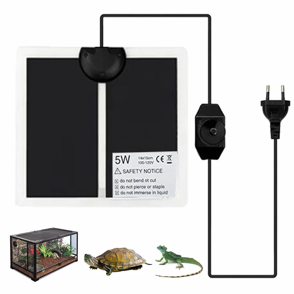 Tapis Chauffant Reptile 5W avec Contrôle de Température 14x15cm pour Terrarium Tortue Serpents Lézards Geckos