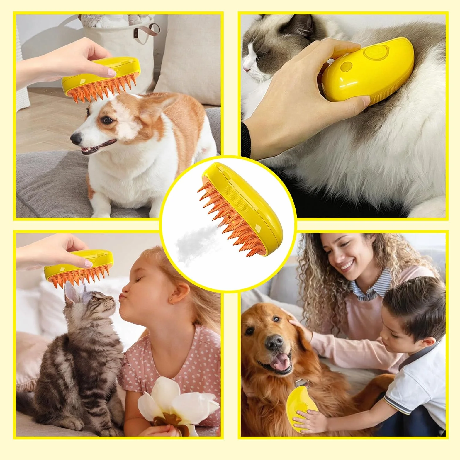 Brosse à Vapeur Chat 3 En 1 Steamy Pour Démêler Les Noeuds Avec Réservoir d'Eau