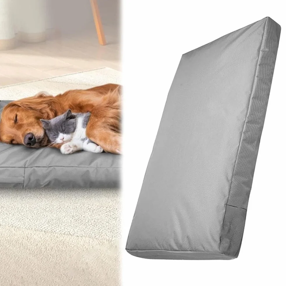 Housse de lit imperméable en tissu Oxford 210D pour animal de compagnie avec fermeture éclair dissimulée - Lavable en machine - Gris (102 x 69 x 10 cm)