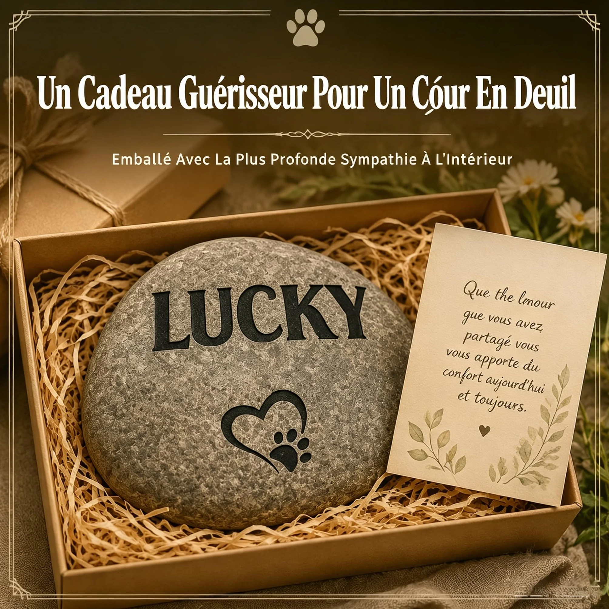 VEELU Plaque Funéraire Personnalisée Chien Chat, Pierre Commémorative Galet Naturel avec Texte, Marqueur Tombe Jardin Cimetière