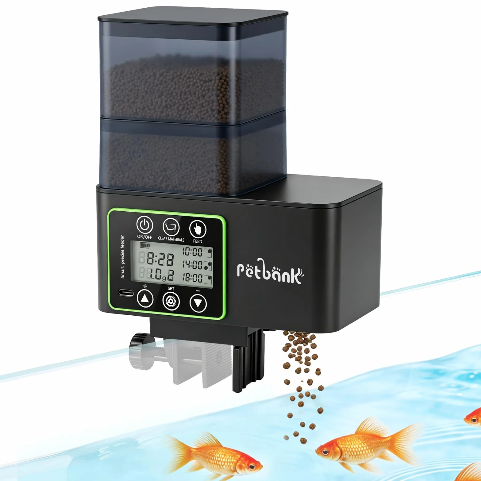 Distributeur Nourriture Poisson 230/510mL, Distributeur Automatique Poisson avec Timer, Distributeurs de Nourriture Aquarium Rechargeable USB, Écran LCD – Distributeurs de Nourriture Aquarium