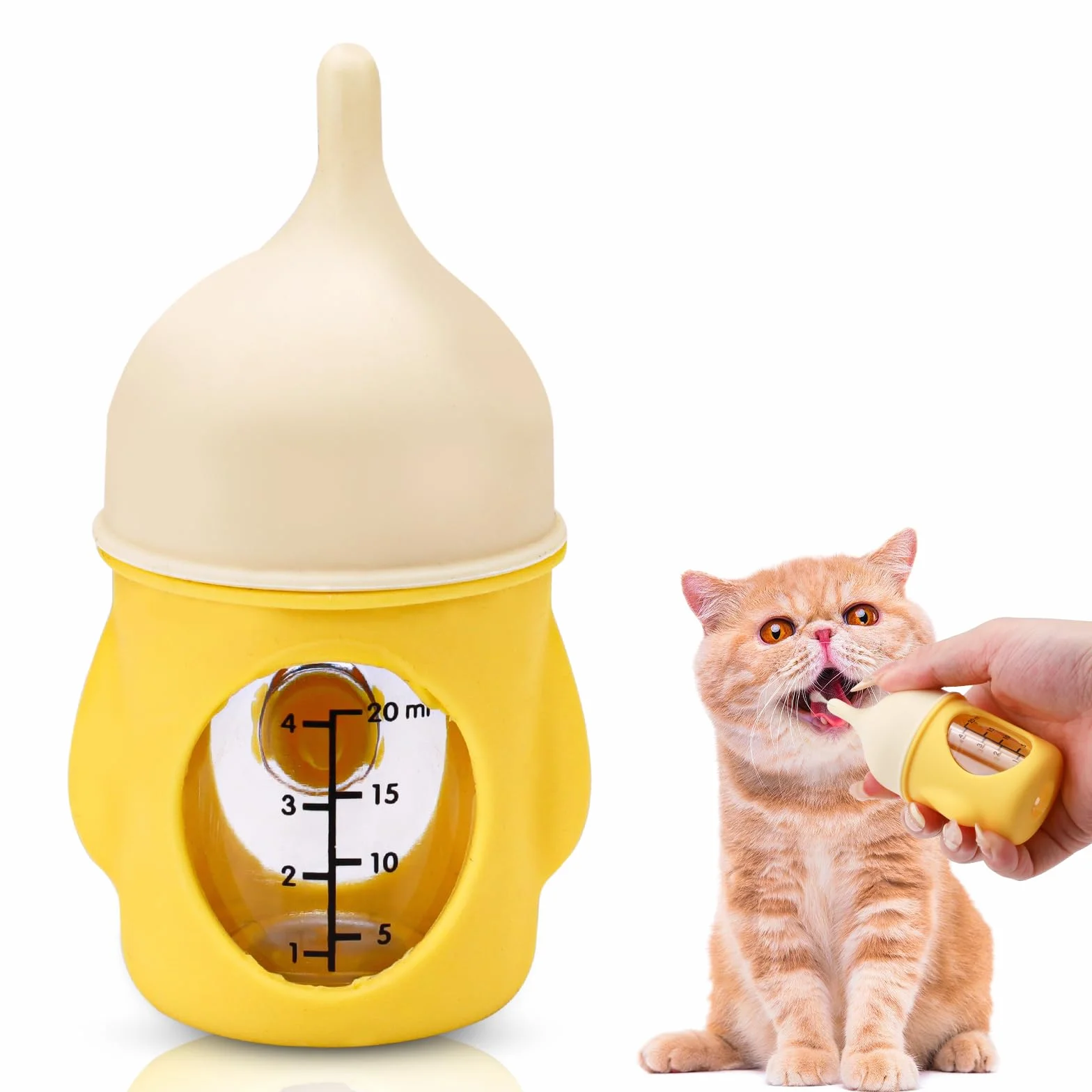Kit d'alimentation pour chaton en silicone anti-étouffement 20 ml jaune
