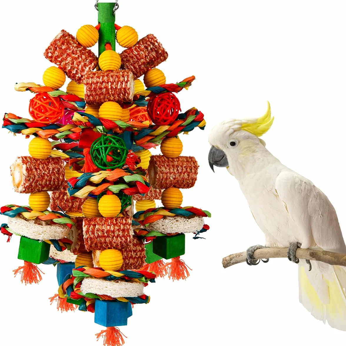 Jouets pour oiseaux, épi de maïs naturel et luffa, jouets à mâcher pour perroquets gris africains, aras, cacatoès