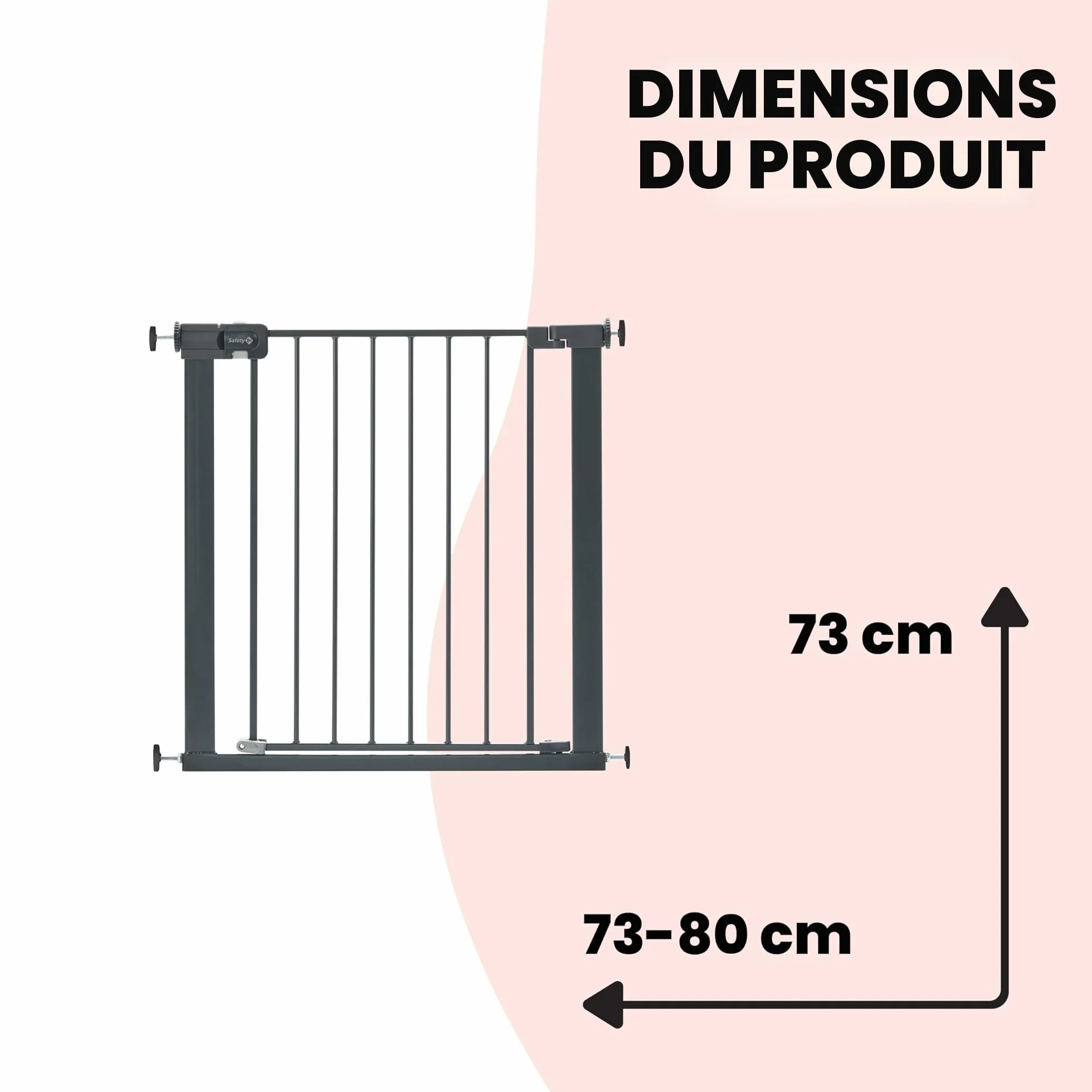 Safety 1st Easy Close Metal Gate, Barrière escalier enfant à pression 73-80 cm (max 108 cm), Double verrouillage, Noir