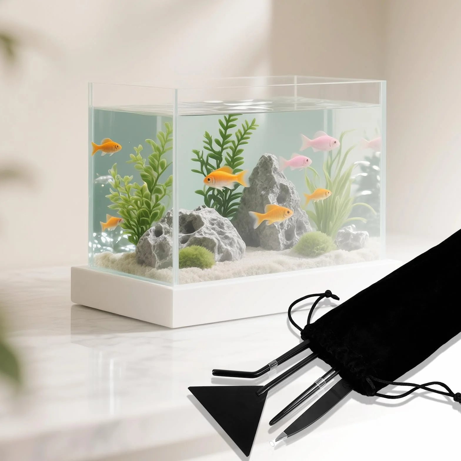 Kit de démarrage pour terrarium aquarium 4 en 1 en acier inoxydable - Pince à épiler longue, ciseaux et spatules