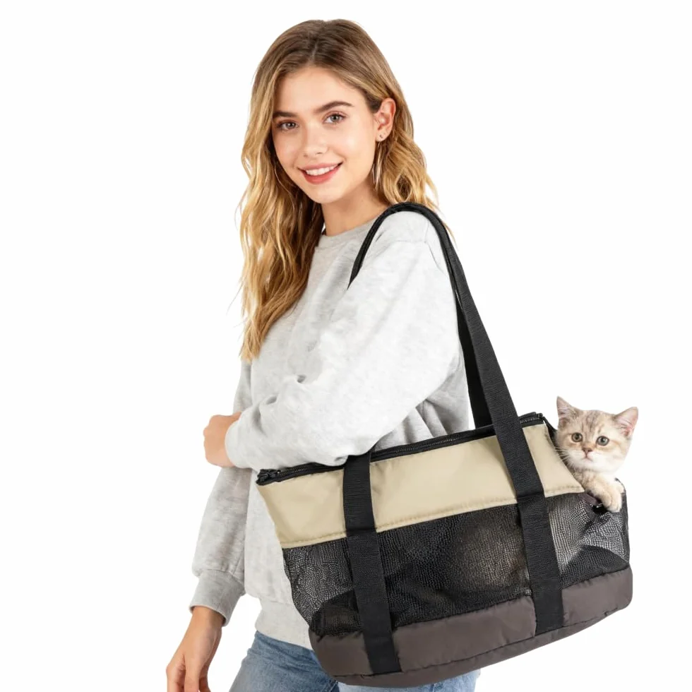 Sac de Transport pour Chat Chien en Maille Respirant Grande Capacité Sac à Main Voyage Animaux