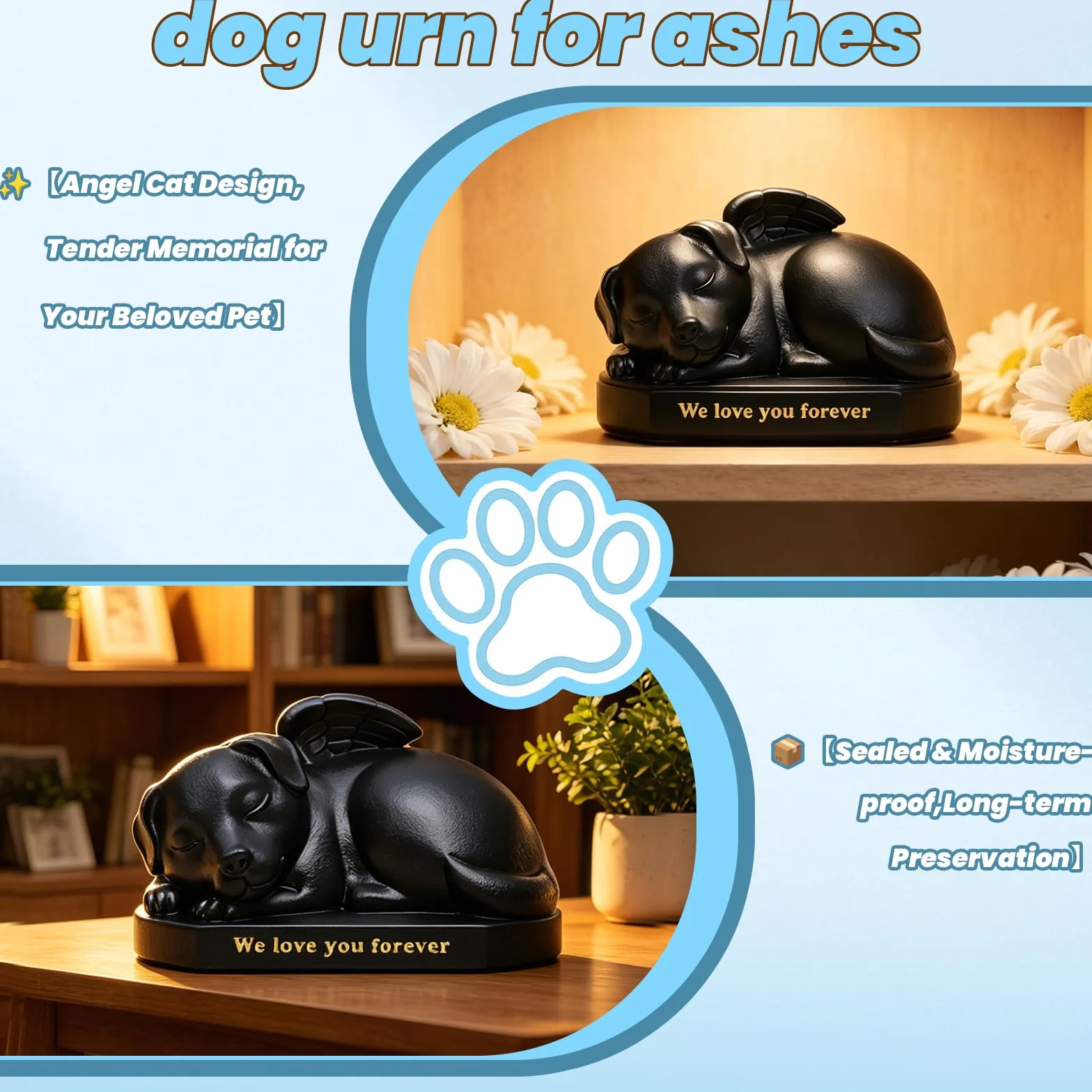 Urne Funéraire Animaux de Compagnie Résine 18 x 14 x 11 cm Noir Chien