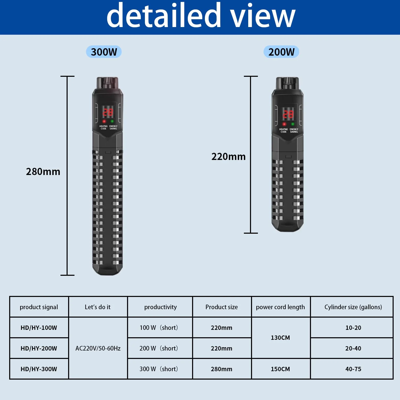 HUIZHOU Chauffage pour Aquarium (15-34 °C), thermoplongeur réglable pour Aquarium 100-300 W, Chauffage à Thermostat Haute Performance pour Aquariums et bassins à Poissons (100W)