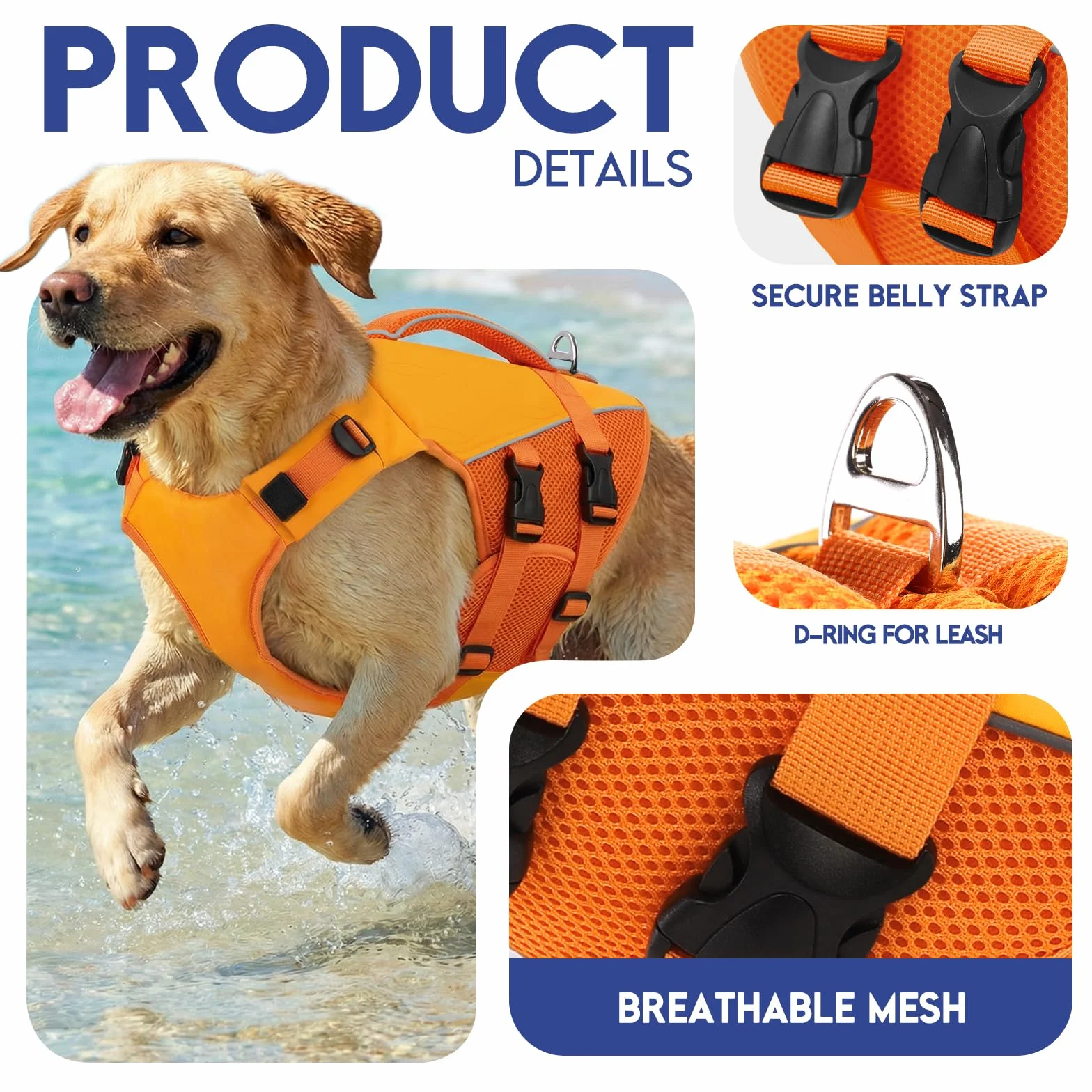 Gilet de Sauvetage pour Chien Taille L Grands Chiens Haute Flottabilité Réfléchissant Natation Plage Bateau
