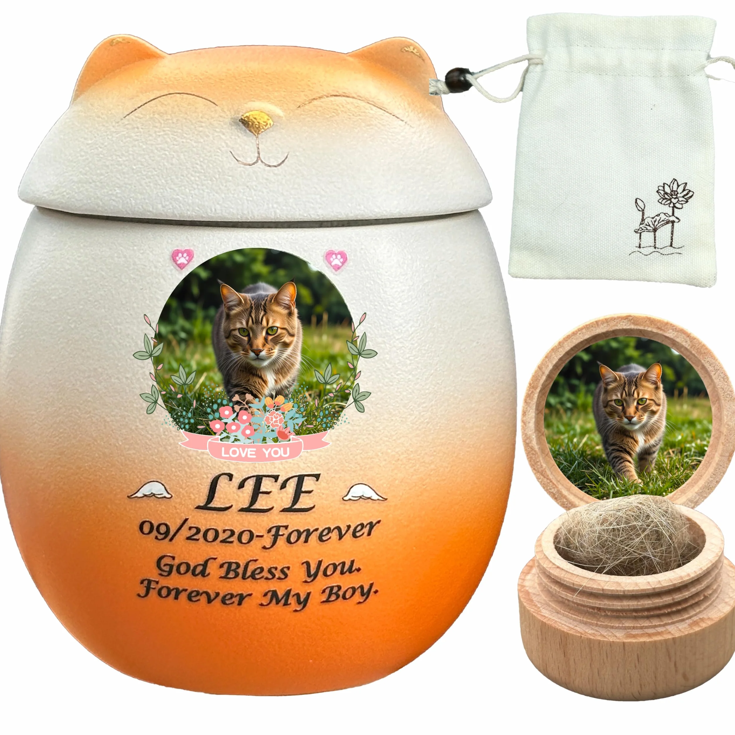 Urne pour Chat Personnalisée Handmade Crémation Cendres (oranger)