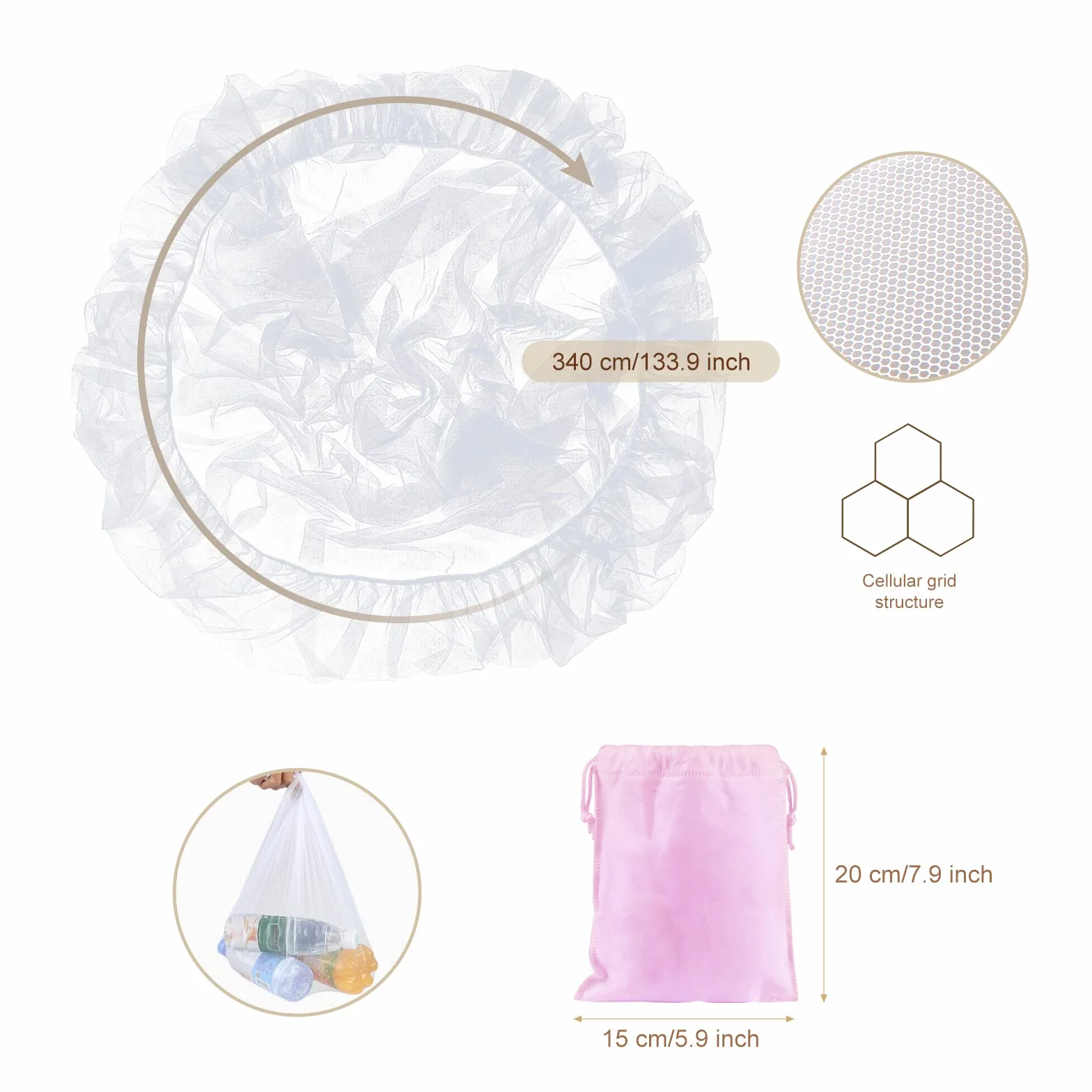 LEMESO Moustiquaire Universelle Anti-Insectes pour Poussette, Landau, Auto-siège, Lit Parapluie Taille L