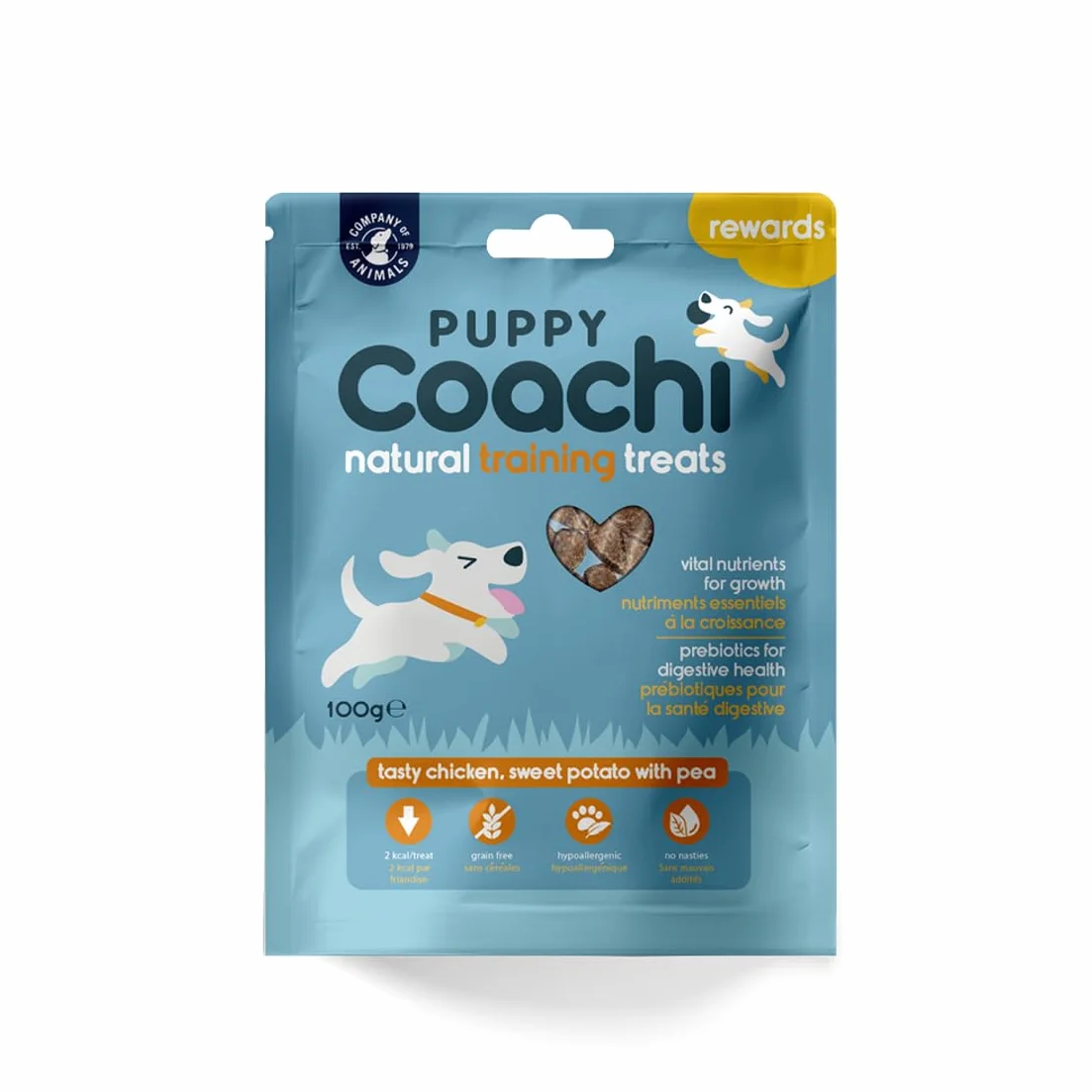 Coachi Friandises Naturelles pour Chiots sans Céréales Hypoallergéniques Moelleuses Poulet 100g