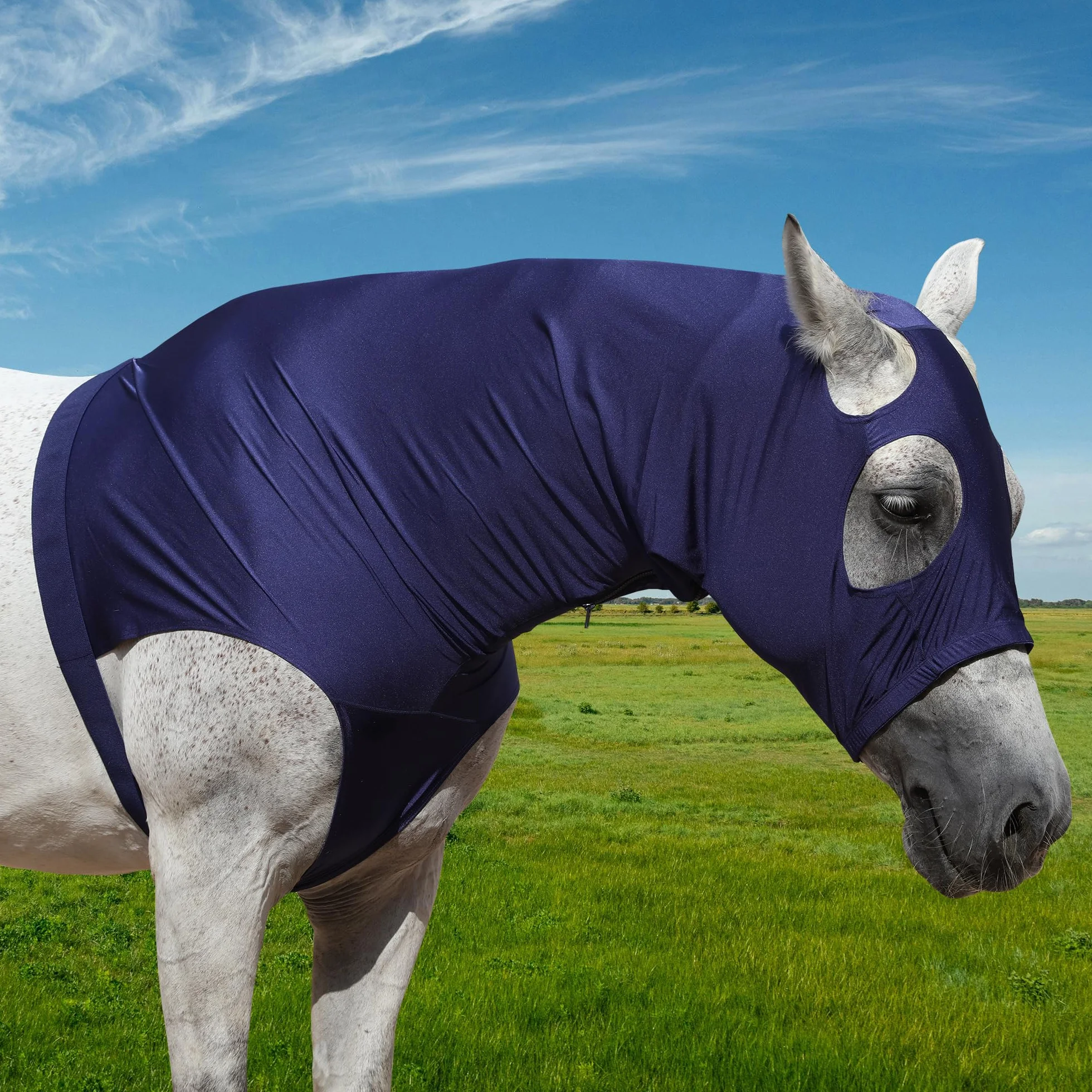 Leberna Lycra Capot de Cheval Extensible avec Zip Couverture de Cou Facial Marine XL