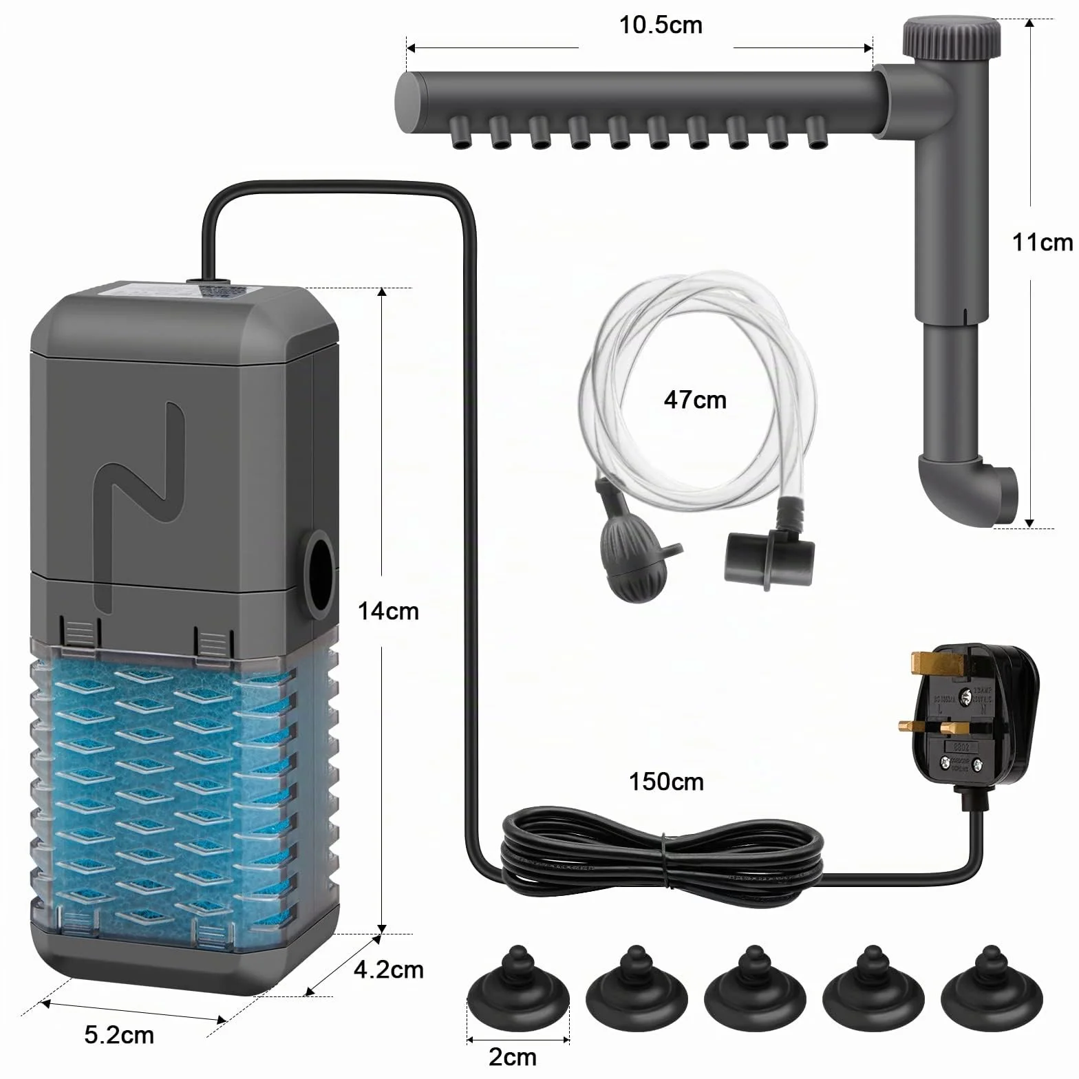 Pompe de filtre d'aquarium interne 600L/H 6W réglable avec barre de pulvérisation pour réservoir jusqu'à 120 litres