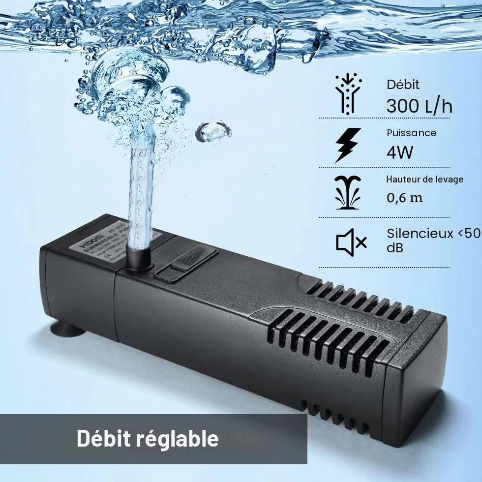 Flintronic Filtre Intérieur Aquarium 4W 300L/H Pompe pour Aquarium 60L
