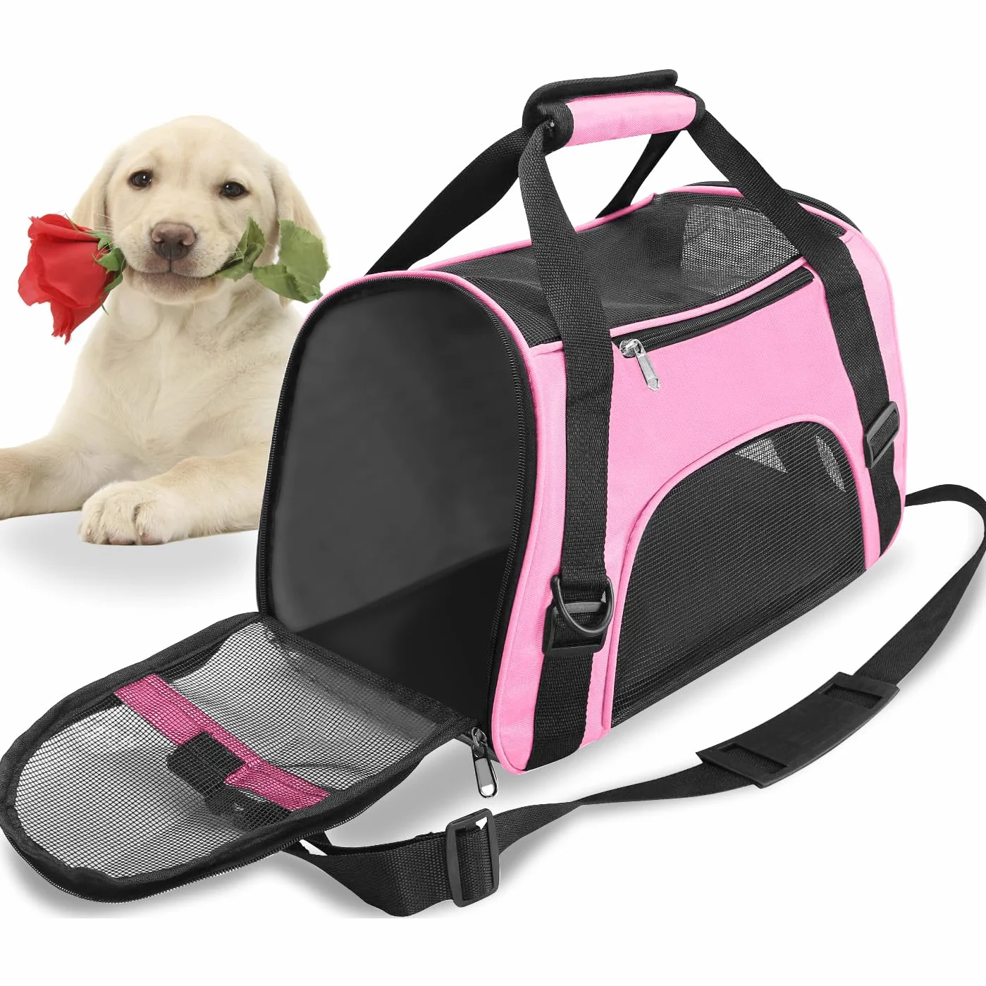 Transporteur Animaux Compagnie Chat Chien Côté Souple Pliable Rose 47x27x28 cm 5 kg