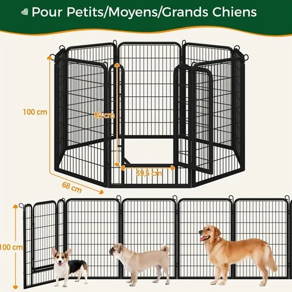 Yaheetech Parc pour Chien 8 Panneaux Enclos Métal 68 x 100 cm avec Porte