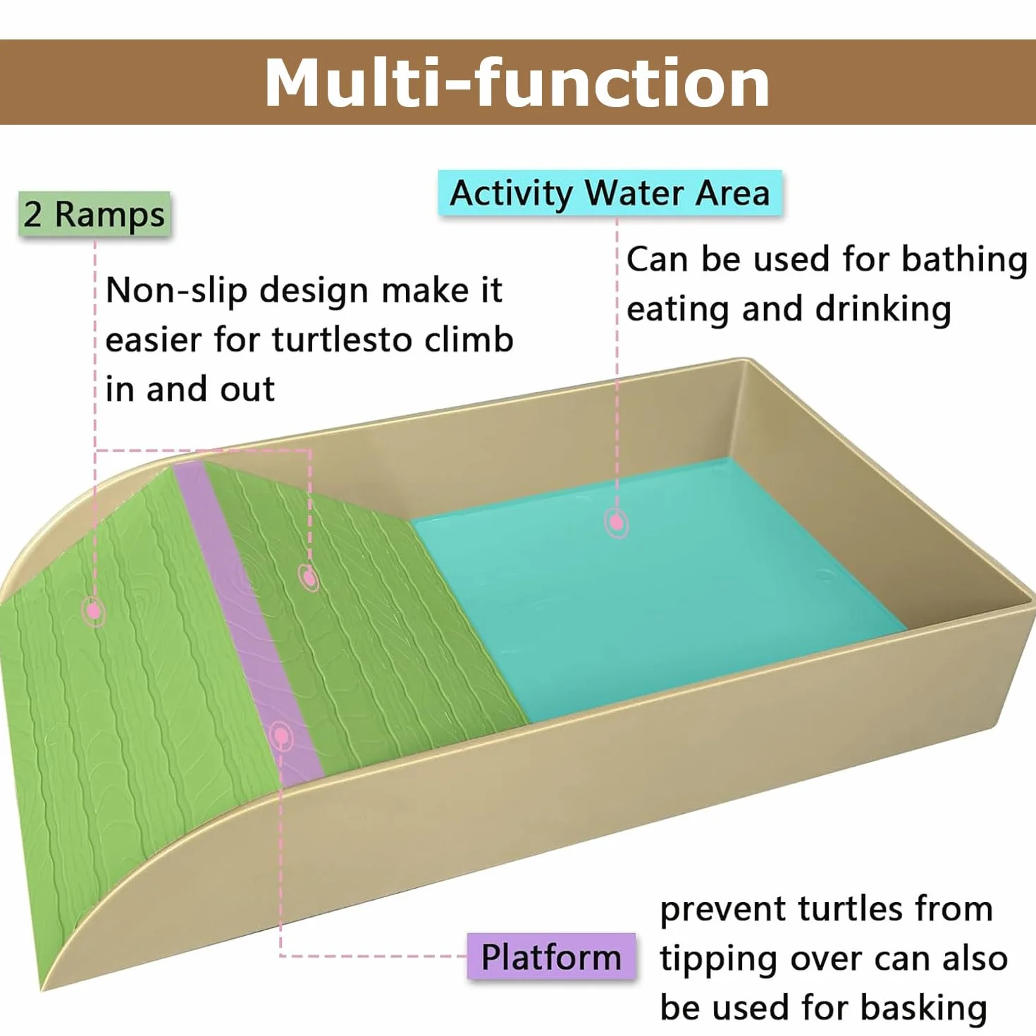 Abreuvoir Tortue Terrestre Bac à Eau avec Rampe Accessoire Aquarium Reptile