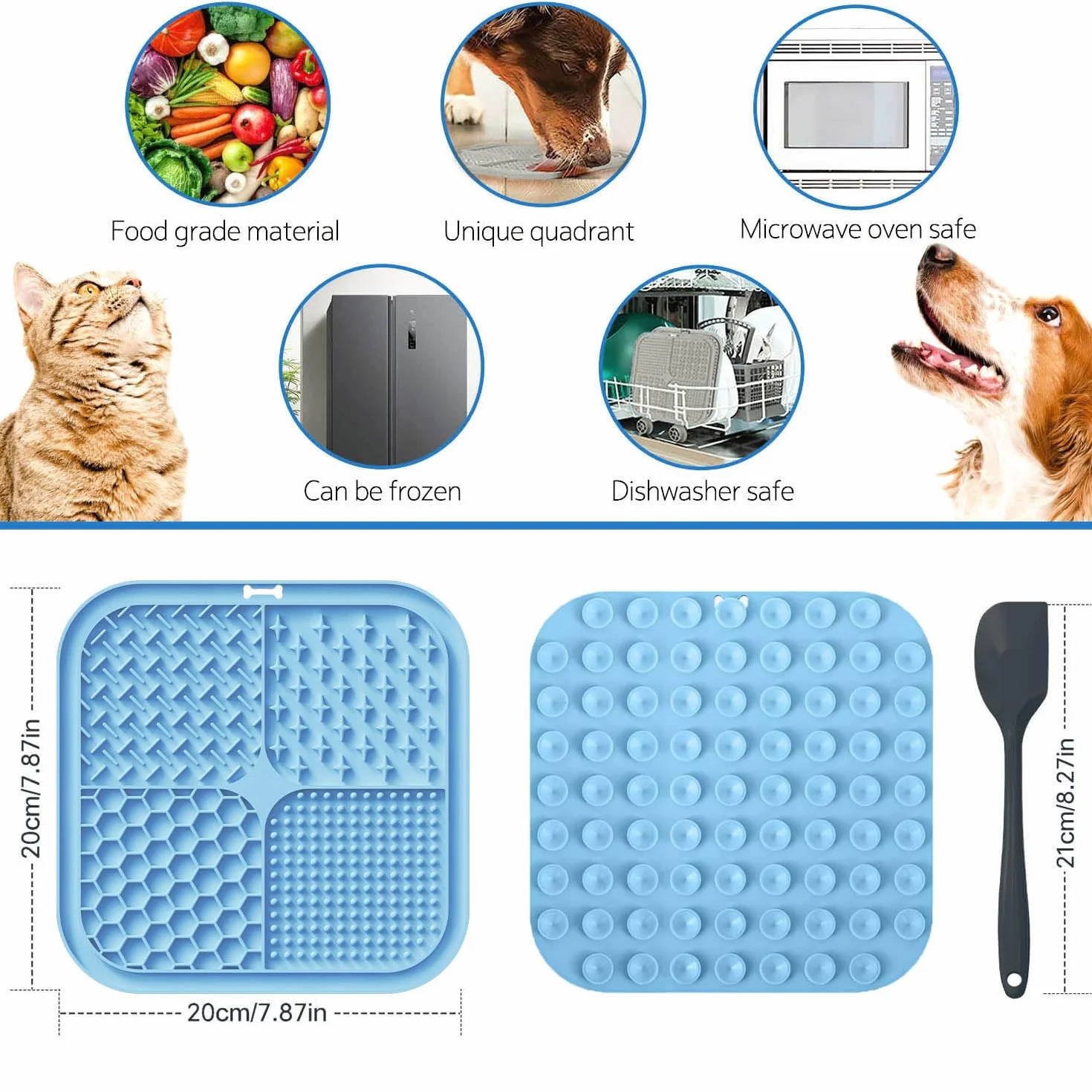 Tapis à Lécher pour Chiens et Chats avec Ventouses, 1 Pack Carré, Alimentation Lente Anti-Anxiété