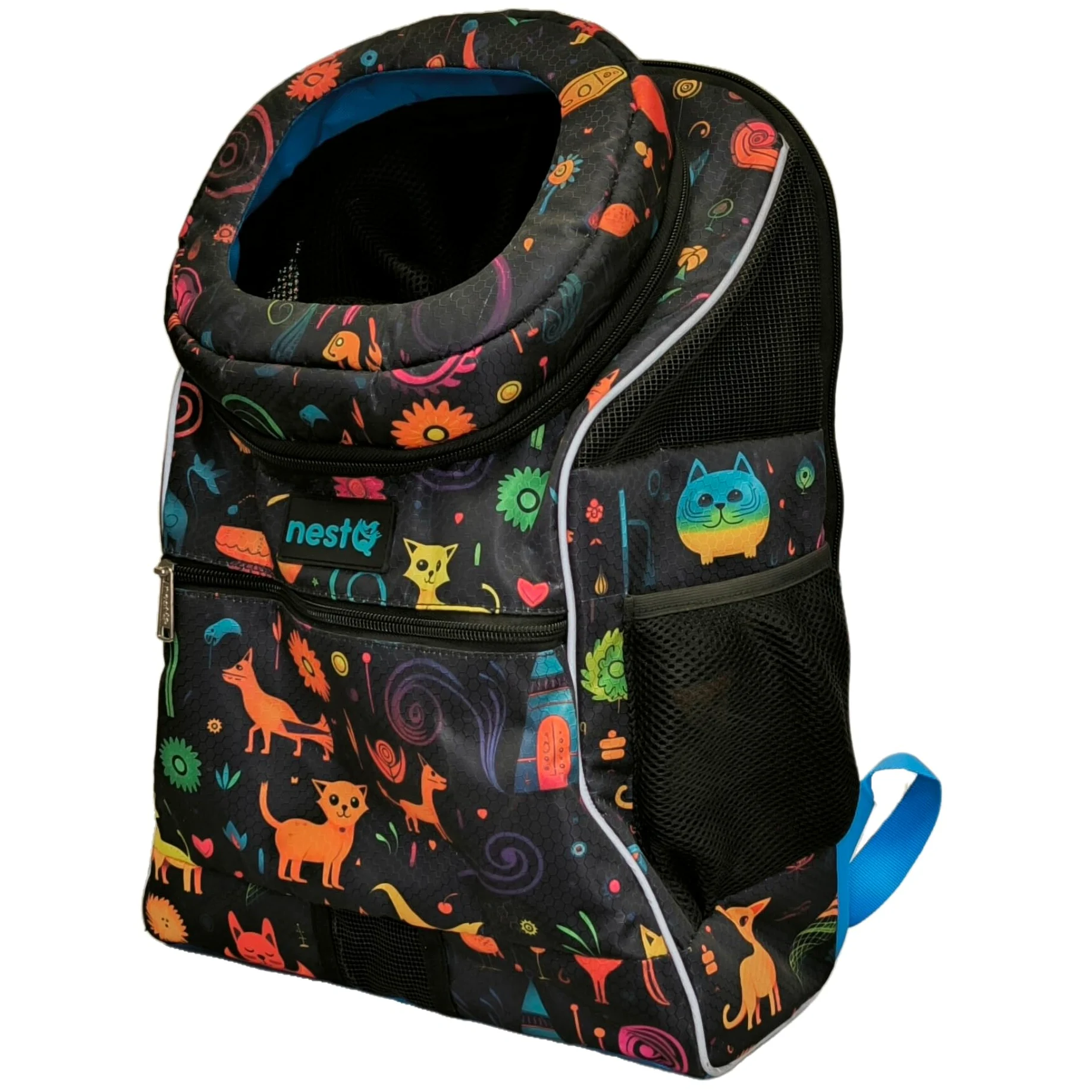 Sac à dos pour petits animaux de compagnie tels que chiens et chats jusqu'à 3 kg - Protection de la tête - Sac de voyage, transport chiots - Taille 43 x 30 x 20 cm