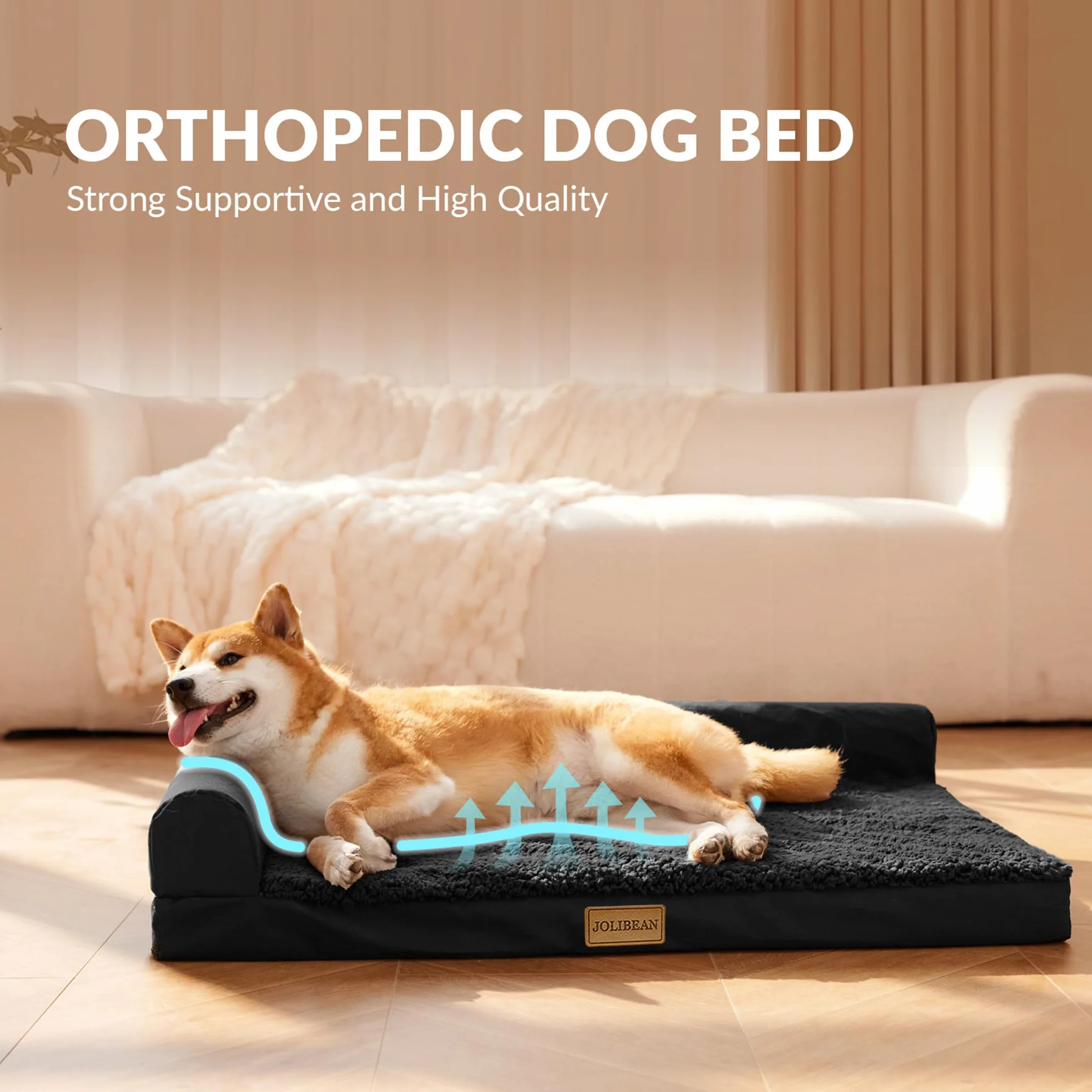 Panier Orthopédique Chien XL Forme L, Coussin Déhoussable Lavable, Tapis Imperméable, Base Antidérapante 122x76cm Noir