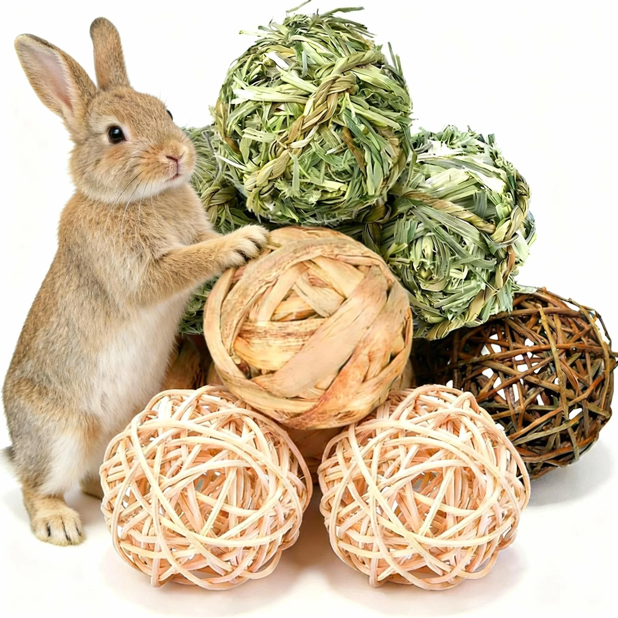 Balles à Mâcher en Foin Naturel Faites à la Main pour Cochons d'Inde, Lapins et Chinchillas