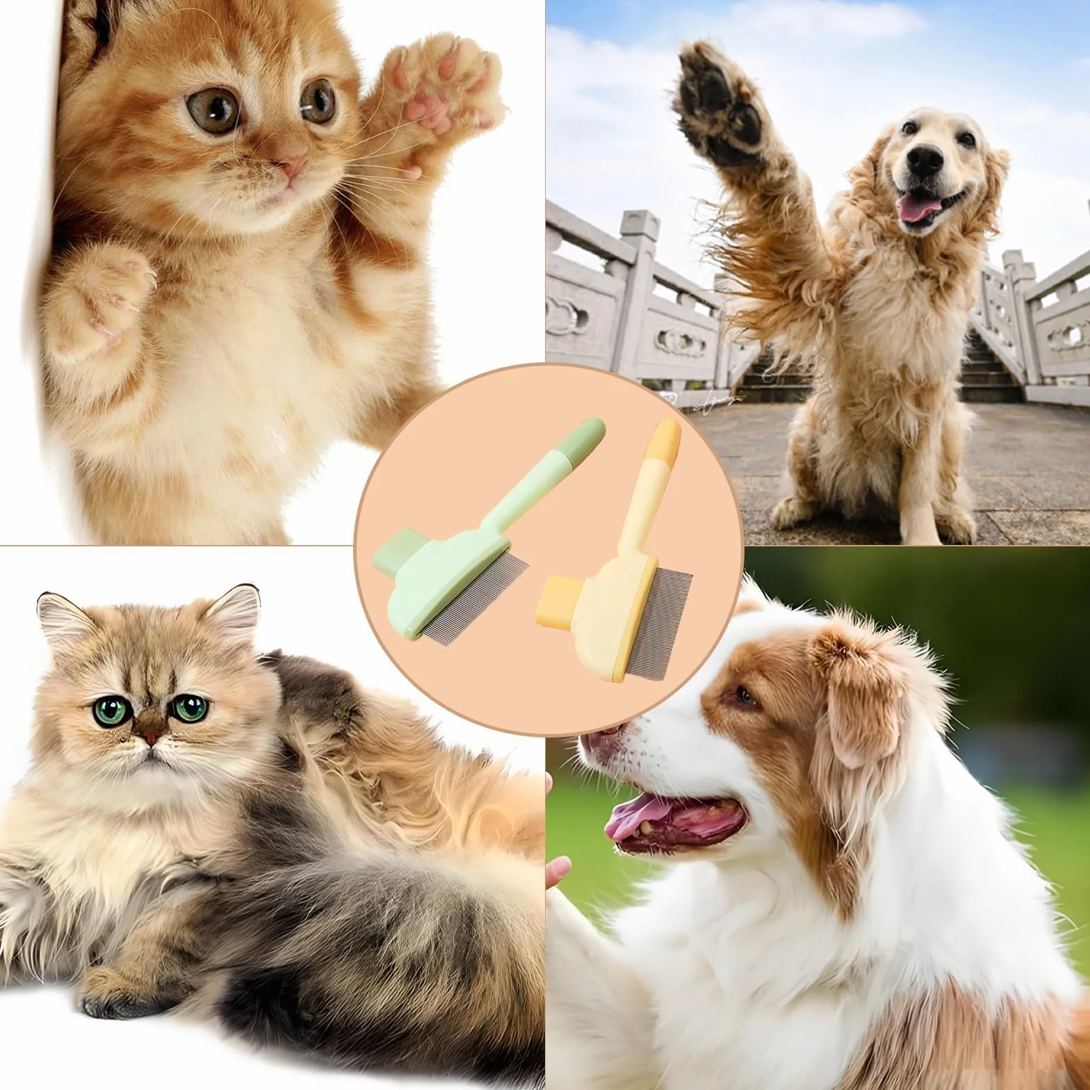 Brosse et Peigne Nettoyants pour Chat Attrape-Poils avec Bouton de Déclenchement, 2 PCS